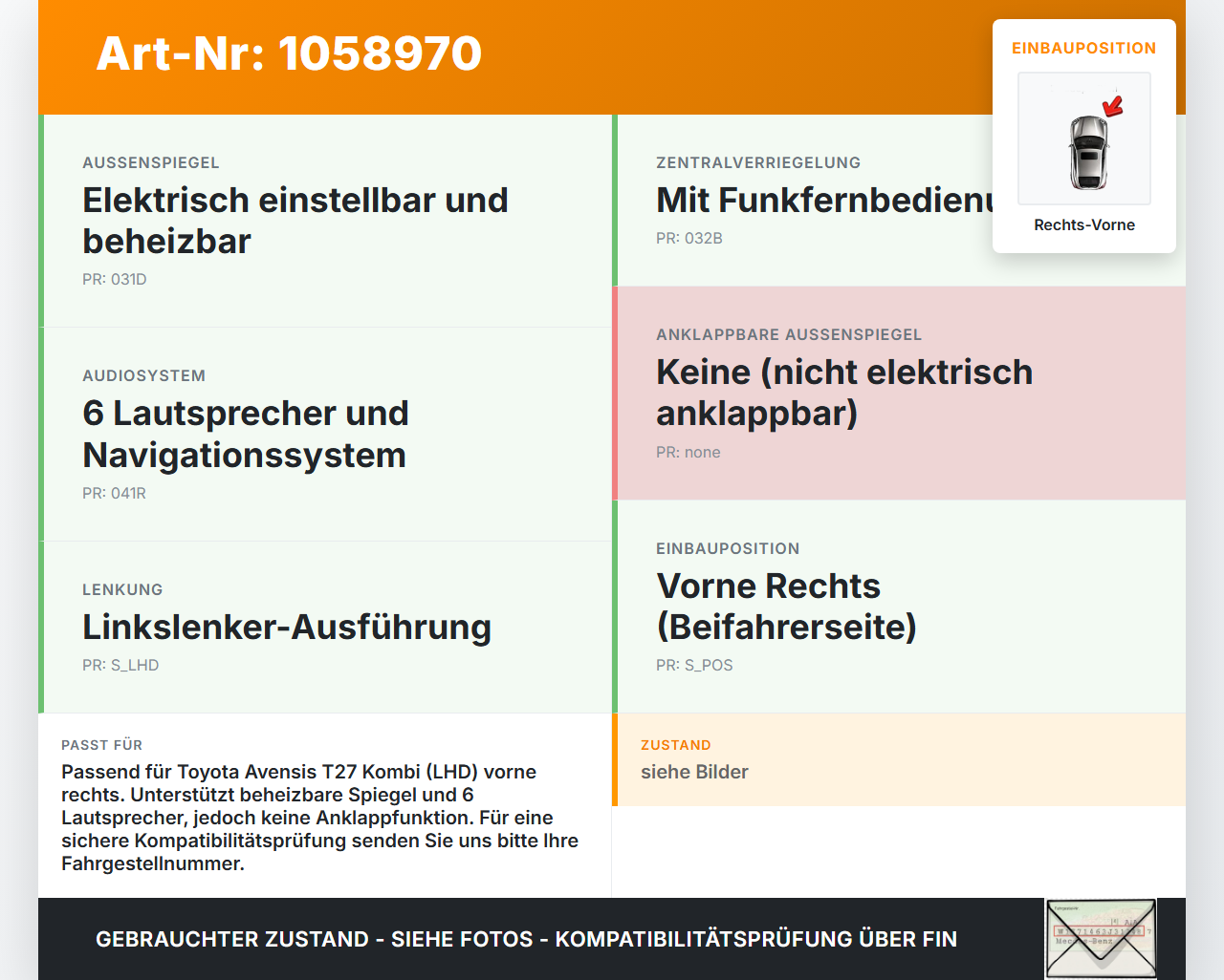 Toyota Avensis T27 08-11 Kombi Kabelbaum für Tür und Fensterheber Rechts Vorne Toyota Avensis T27 08-11 07.09.2011... Vorschau 3