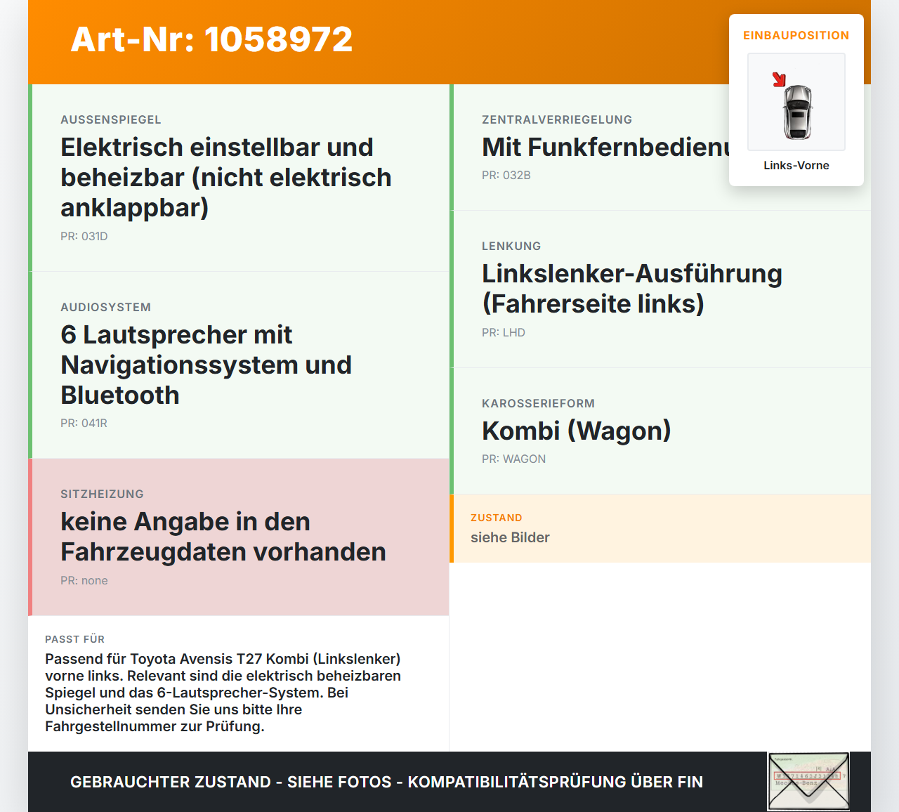 Toyota Avensis T27 08-11 Kombi Kabelbaum Tür und Fensterheber Links Vorne Toyota Avensis T27 08-11 07.09.2011... Vorschau 3