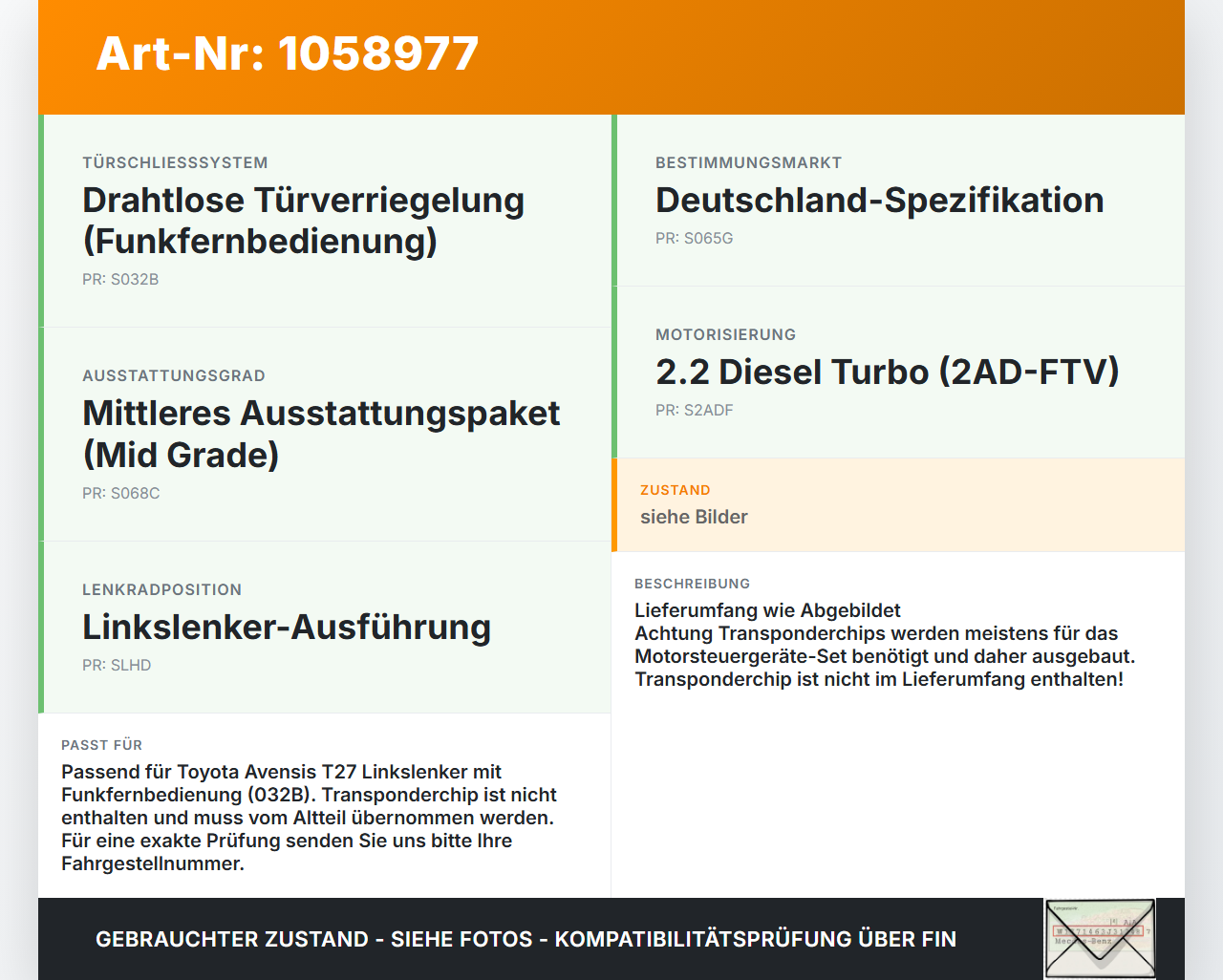 Toyota Avensis T27 08-11 Schliesszylinder Zündschloss Schlüssel Schliessanlage Toyota Avensis T27 08-11 07.09.2011... Vorschau 3