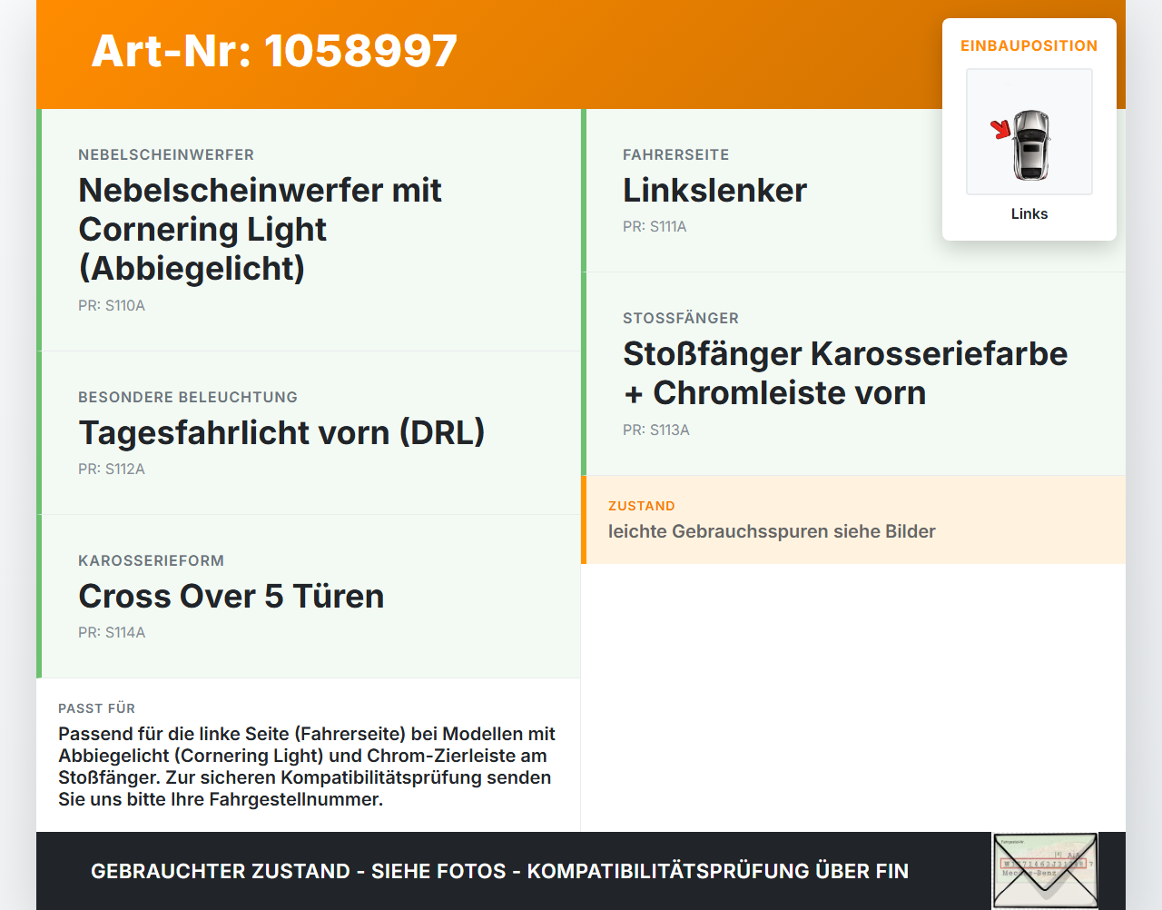 Peugeot 2008 I 13-19 Nebelscheinwerfer Links orig. Peugeot 2008 I 13-19 01.12.2016 gebraucht Vorschau 3
