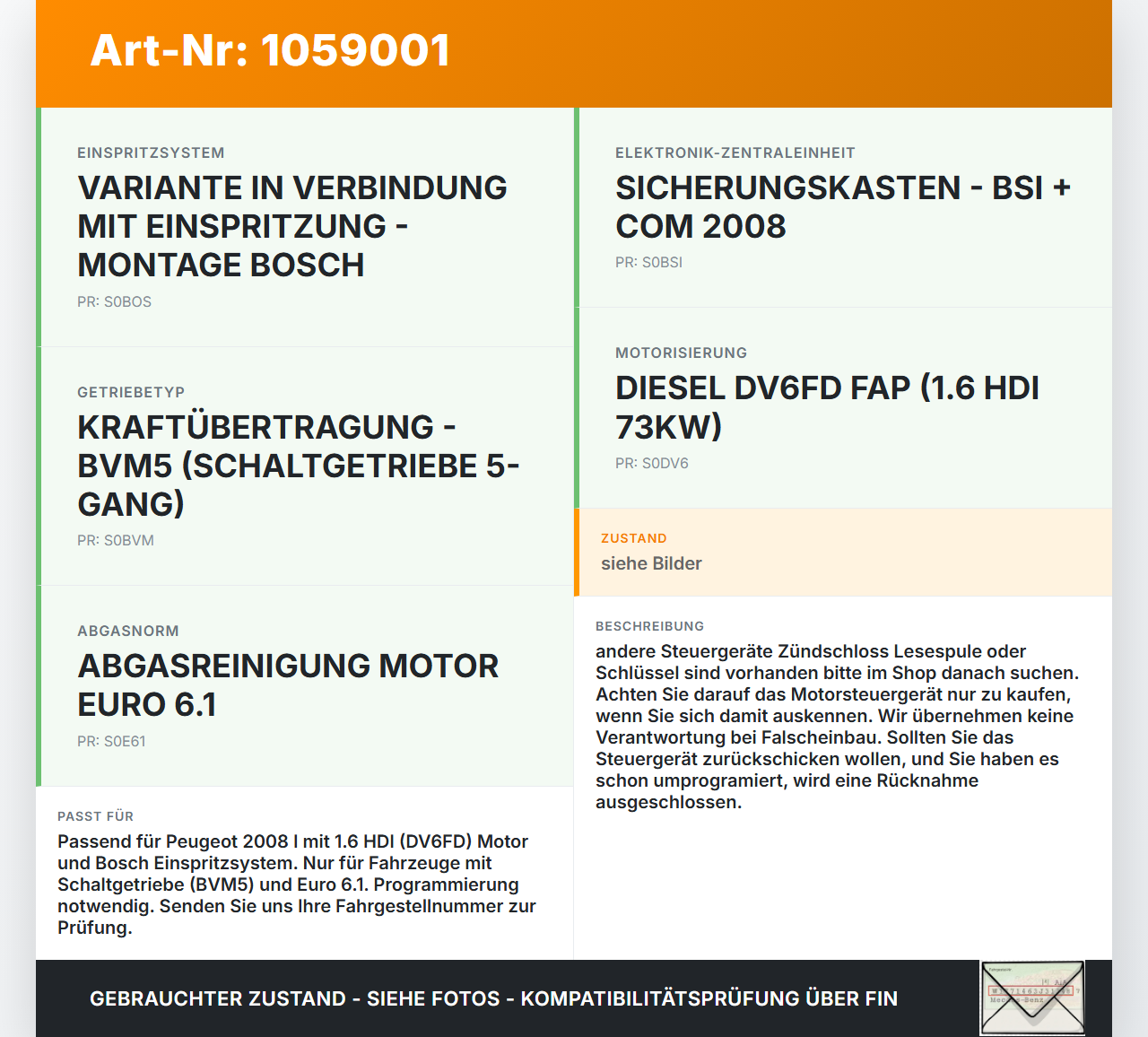 Peugeot 2008 I 13-19 HDI 1,6 73KW Steuergerät ECU für Motor Motorsteuergerät Peugeot 2008 I 13-19 01.12.2016... Vorschau 3