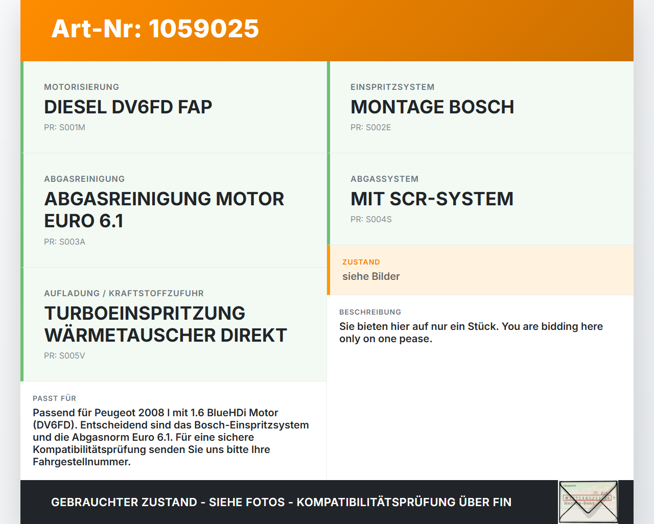 Peugeot 2008 I 13-19 HDI 1,6 73KW Magnetventil 1 Peugeot 2008 I 13-19 01.12.2016 14302169 gebraucht Vorschau 3