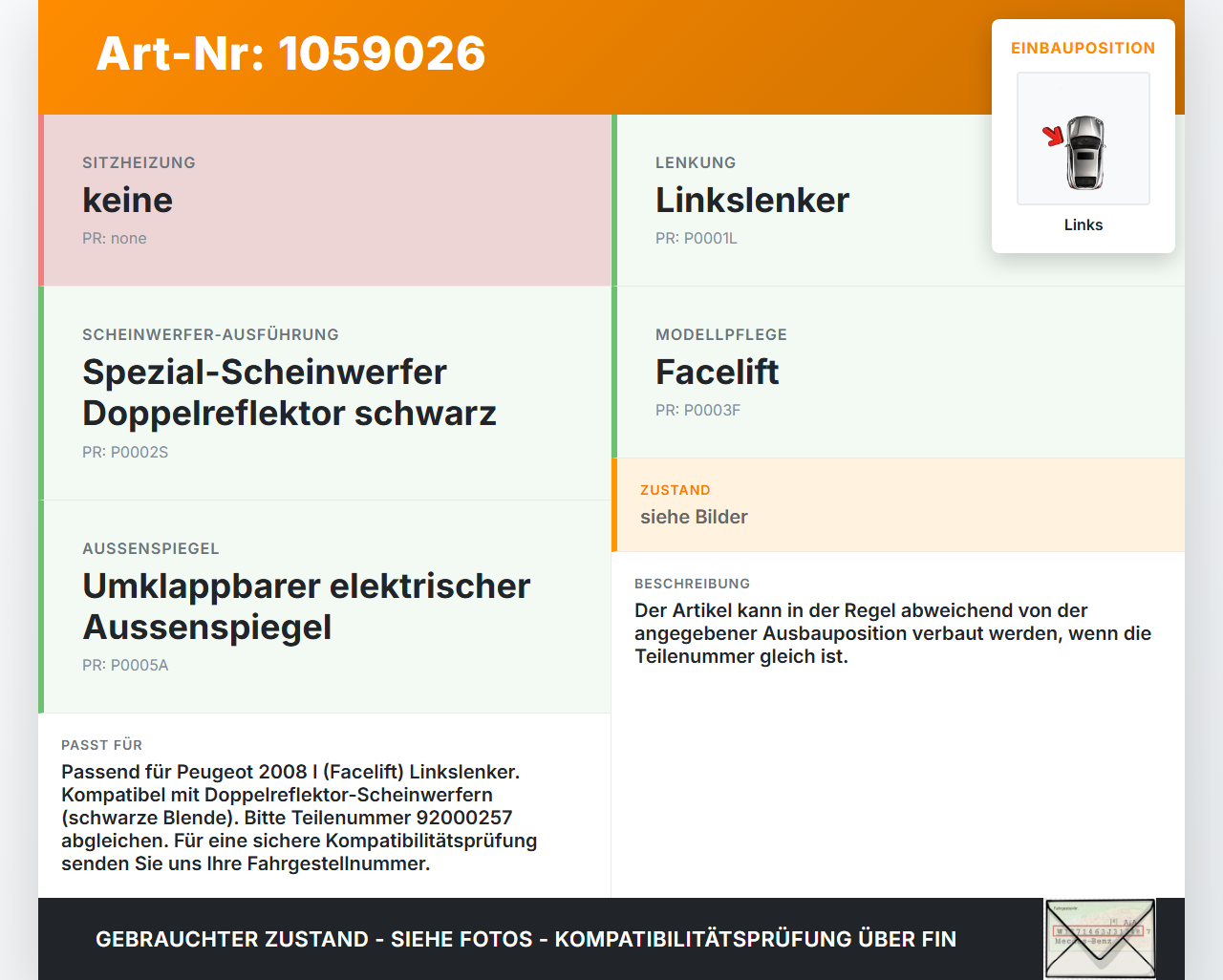 Peugeot 2008 I 13-19 Stellmotor für Scheinwerfer LWR Links Peugeot 2008 I 13-19 01.12.2016 92000257 gebraucht Vorschau 3
