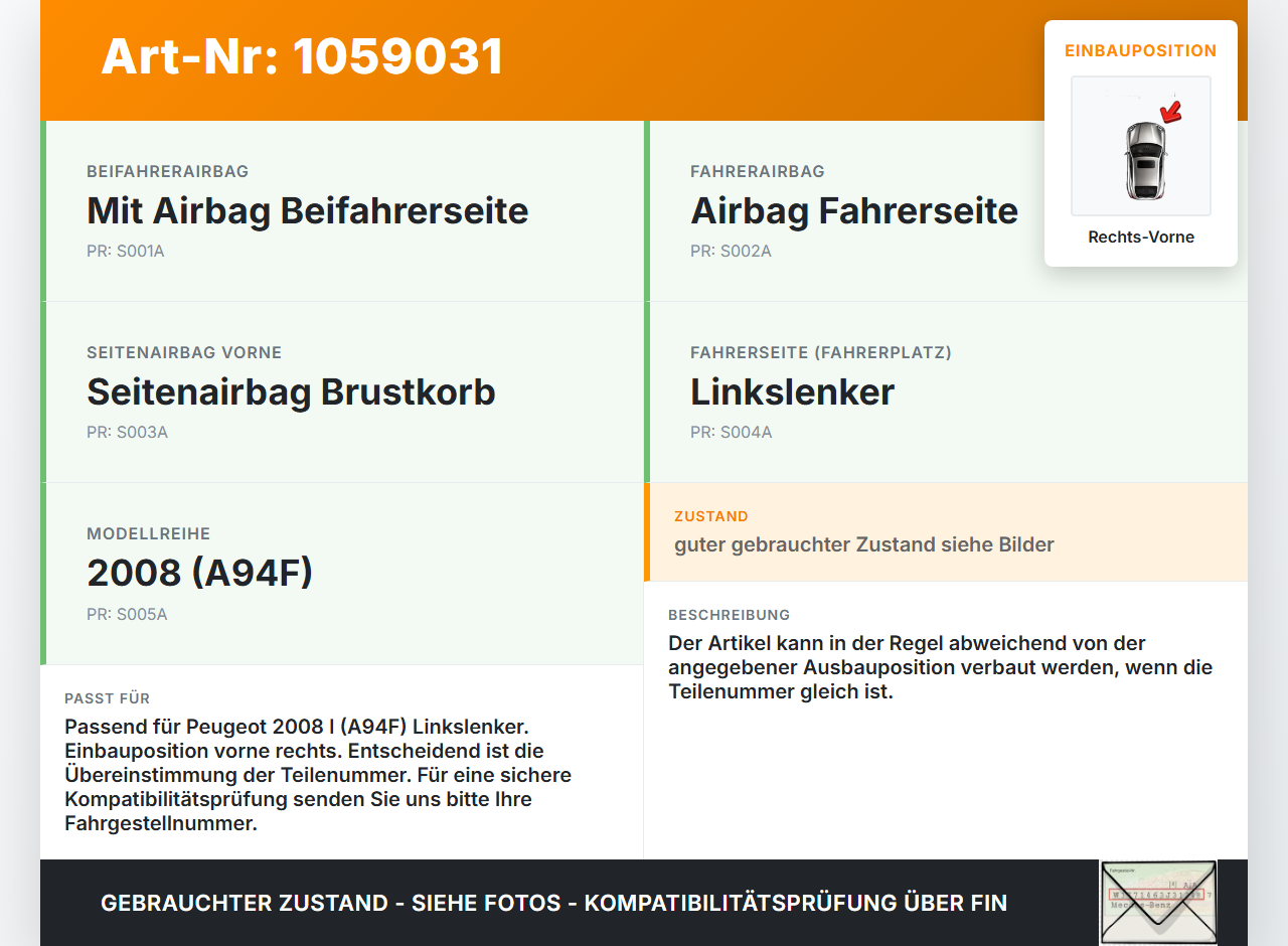 Peugeot 2008 I 13-19 Sensor für Airbag Crashsensor Airbagsensor Rechts Vorne Peugeot 2008 I 13-19 01.12.2016... Vorschau 3