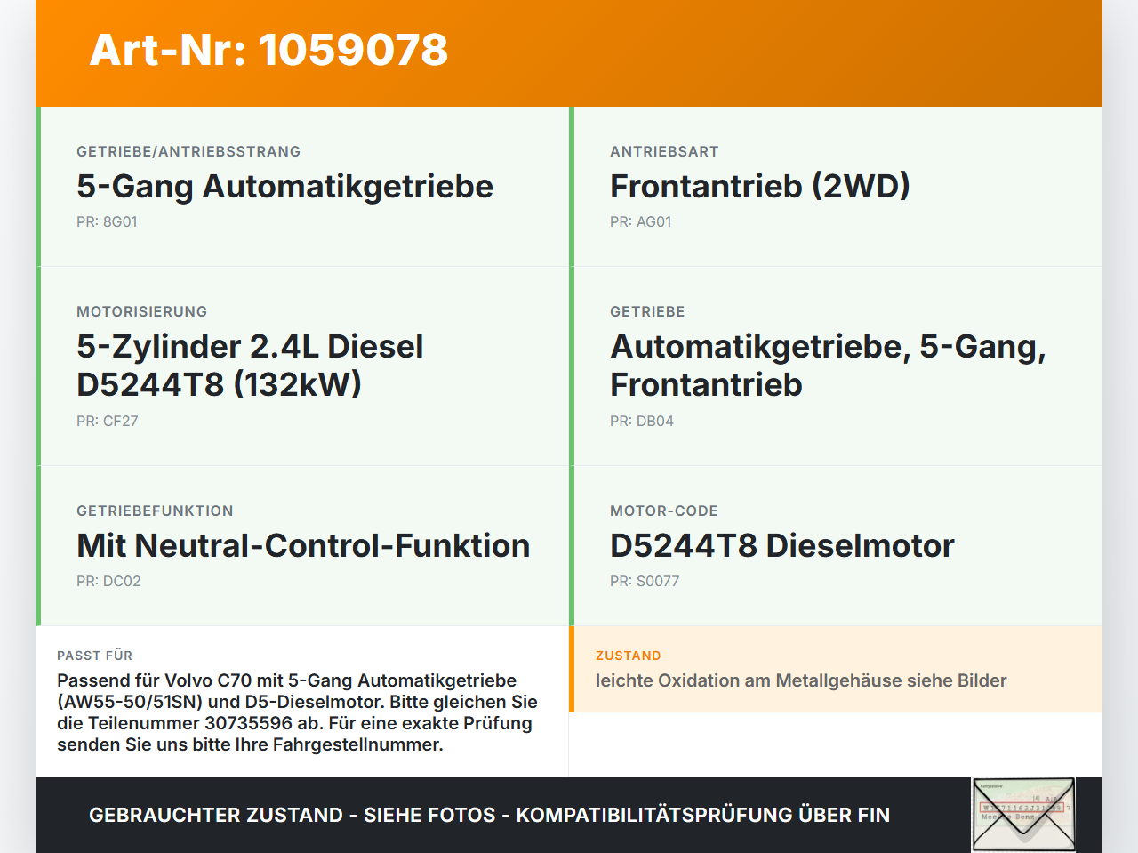 Volvo C70 542 06-09 2,4 132KW Steuergerät für Getriebe Volvo C70 542 06-09 01.06.2007 30735596 0727204988 070700918... Vorschau 3