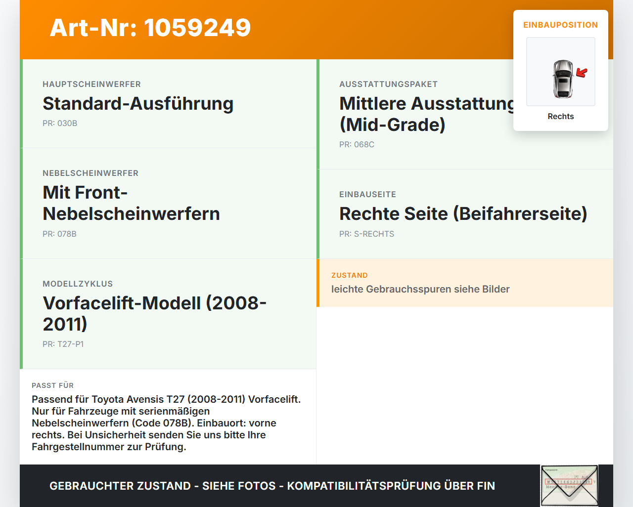 Toyota Avensis T27 08-11 Nebelscheinwerfer Rechts orig Toyota Avensis T27 08-11 07.09.2011 gebraucht Vorschau 3