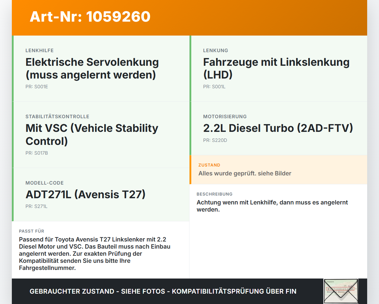 Toyota Avensis T27 08-11 Lenkgetriebe Servolenkung Toyota Avensis T27 08-11 07.09.2011 45500-05040 1G290217 gebraucht Vorschau 3