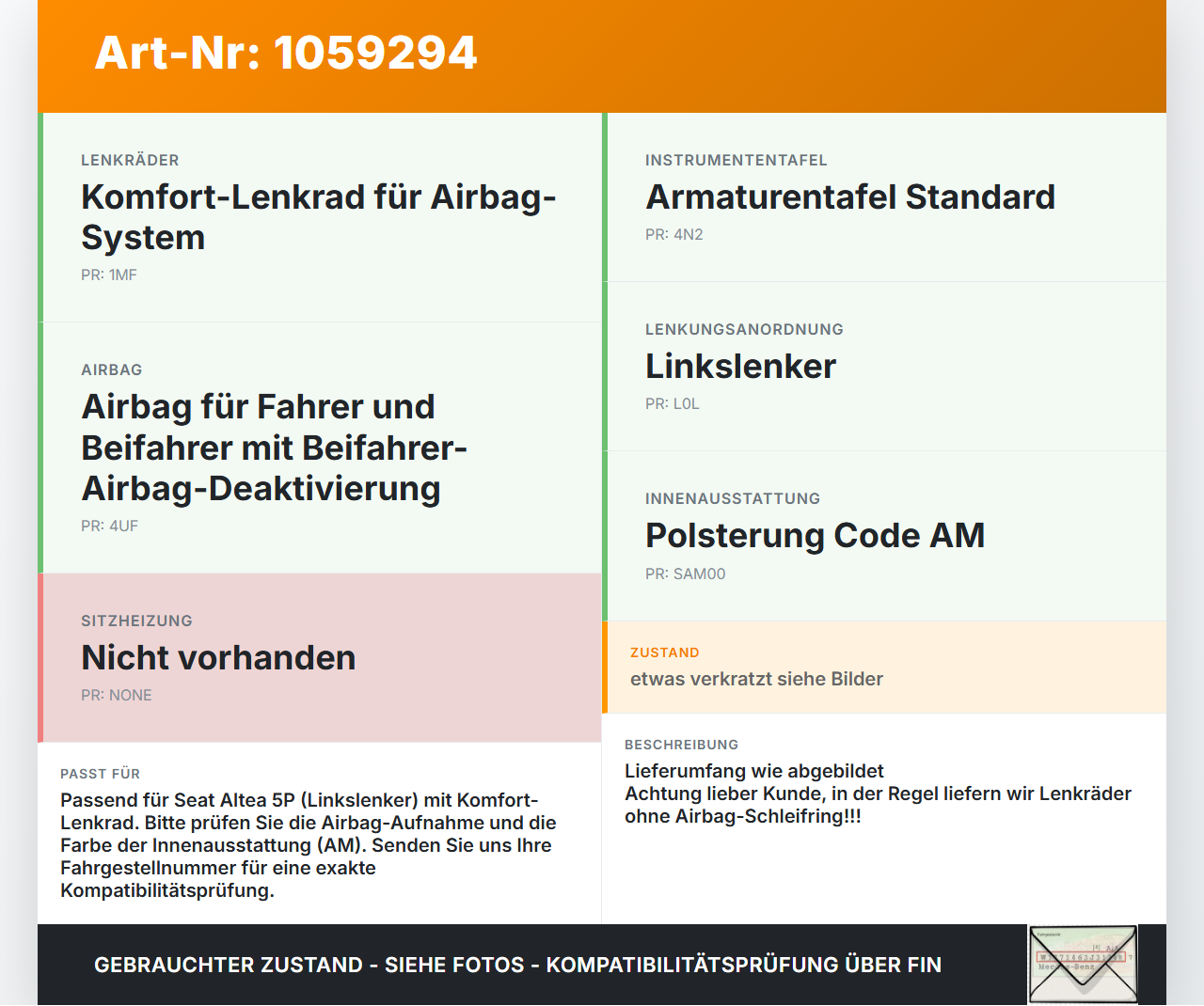 Seat Altea 5P 04-09 Lenkrad Airbaglenkrad Lederlenkrad Seat Altea 5P 04-09 21.11.2007 3052272 A1714601803 gebraucht Vorschau 3