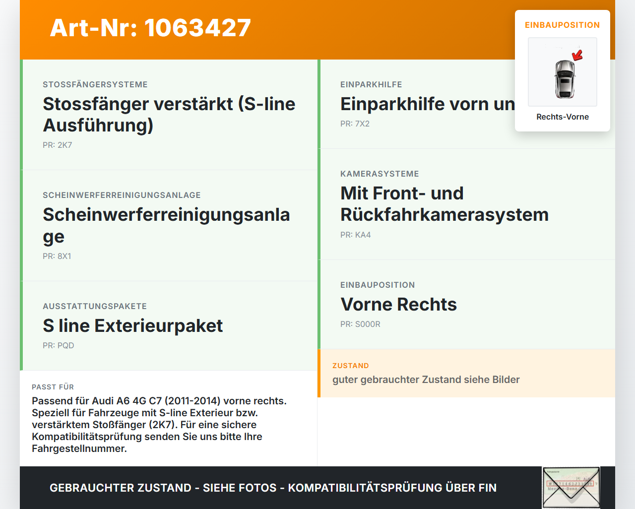Audi A6 4G C7 11-14 qu Verbinder Aufnahme Stoßstange Vorne Rechts Audi A6 4G C7 11-14 qu 31.01.2012 4G0807284... Vorschau 3