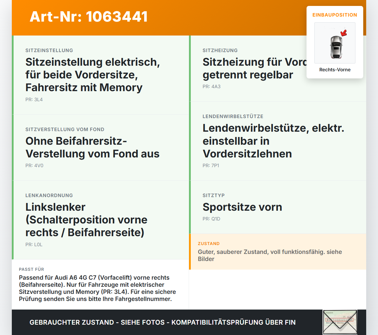 Audi A6 4G C7 11-14 qu Schalter Sitzverstellung Sitzschalter Vorne Rechts Audi A6 4G C7 11-14 qu 31.01.2012... Vorschau 3