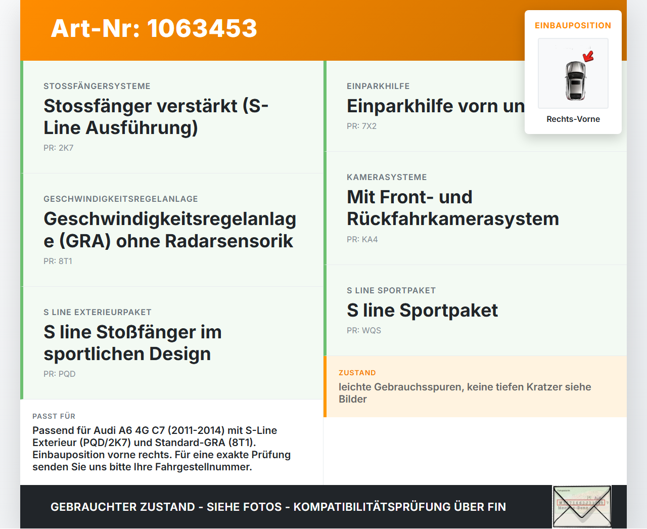 Audi A6 4G C7 11-14 qu Lufteinlassgitter Stoßstange Vorne Rechts S-Line LY8X Audi A6 4G C7 11-14 qu 31.01.2012... Vorschau 3