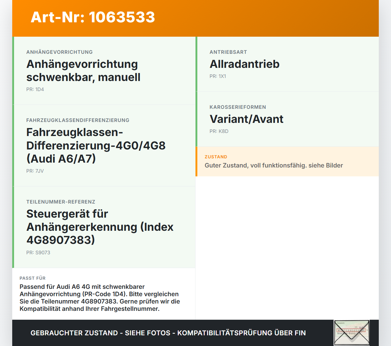 Audi A6 4G C7 11-14 qu Steuergerät Anhängeranschlussgerät SG AHK Audi A6 4G C7 11-14 qu 31.01.2012 4G8907383... Vorschau 3