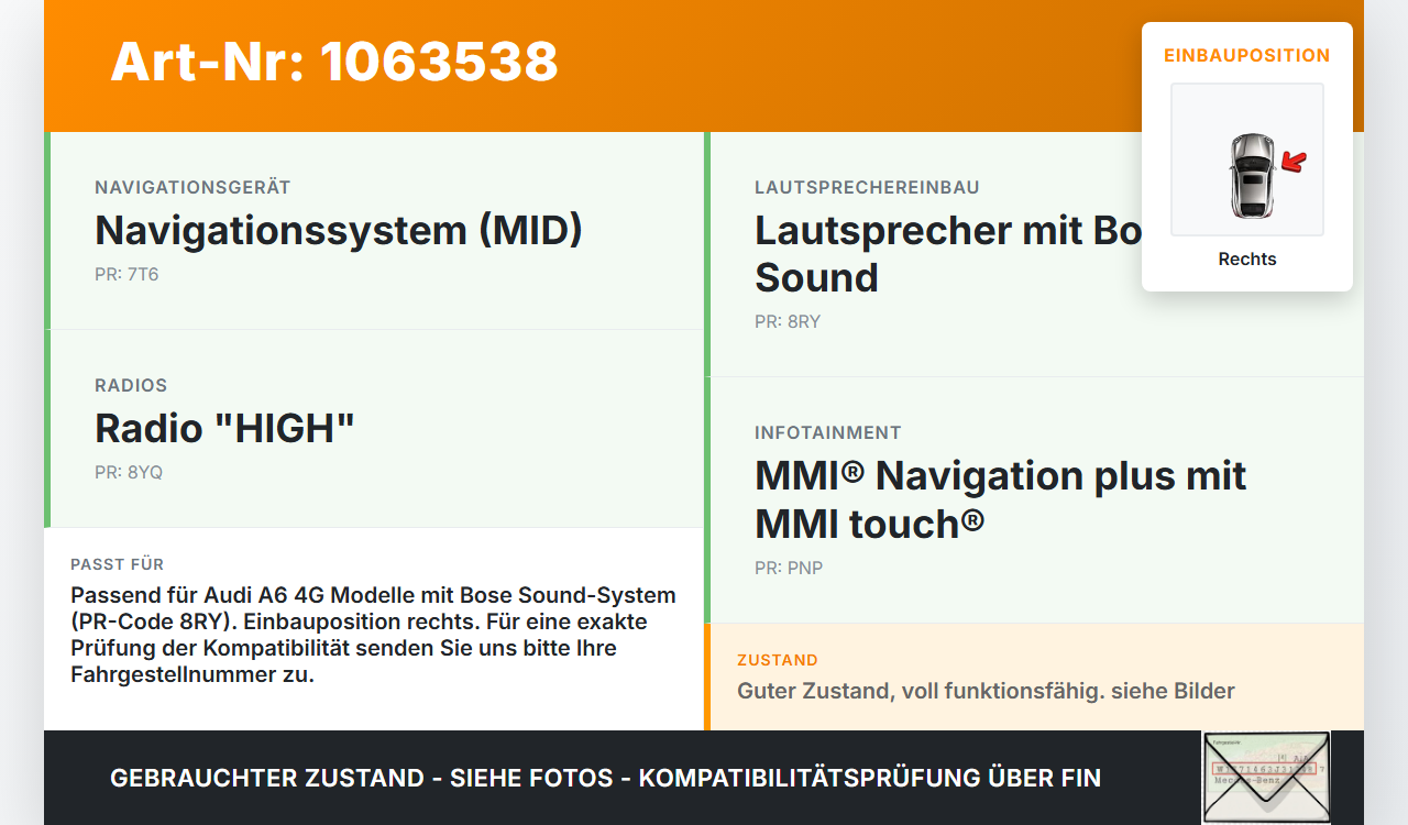 Audi A6 4G C7 11-14 qu Lautsprecher Hochtöner Rechts Orig. Bose Audi A6 4G C7 11-14 qu 31.01.2012 4H0035399B... Vorschau 3