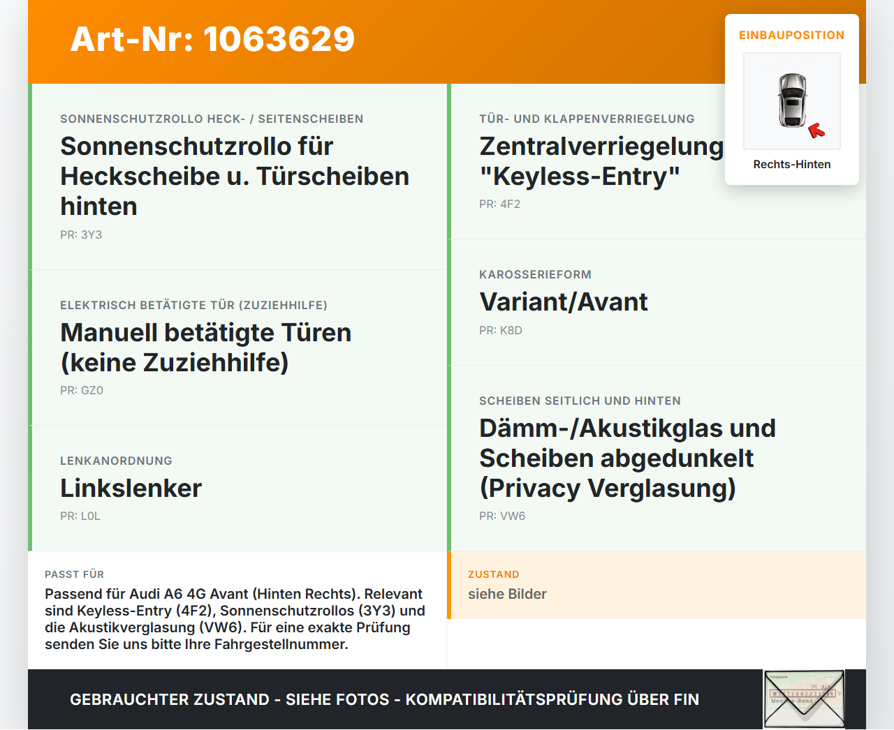 Audi A6 4G C7 11-14 qu Kombi Fensterhebermotor Rechts Hinten Audi A6 4G C7 11-14 qu 31.01.2012 8K0959812A... Vorschau 3