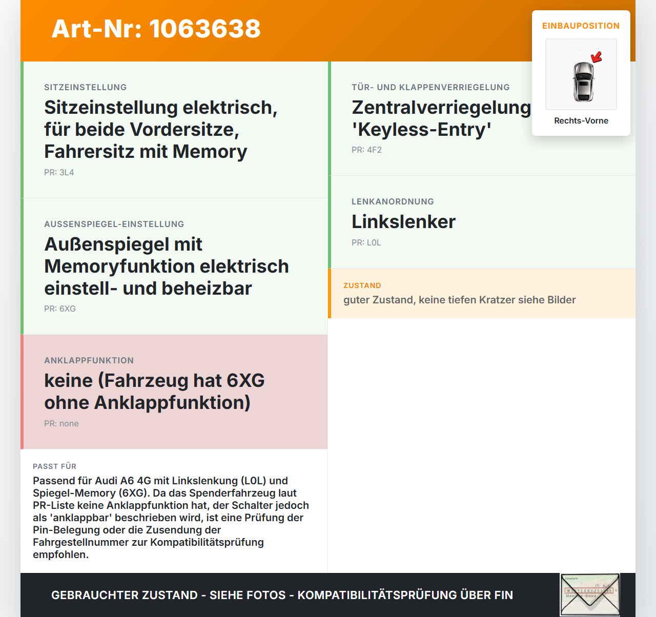 Audi A6 4G C7 11-14 qu Kombi Fensterheberschalter Schalter Rechts Vorne Audi A6 4G C7 11-14 qu 31.01.2012 4H0959565... Vorschau 3