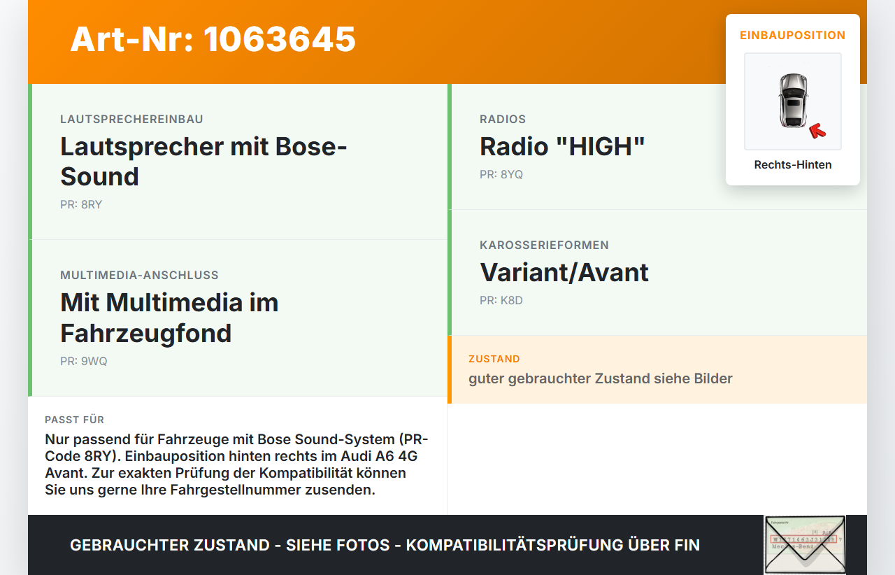 Audi A6 4G C7 11-14 qu Kombi Lautsprecher Mitteltöner Rechts Hinten Audi A6 4G C7 11-14 qu 31.01.2012 4G0035411... Vorschau 3