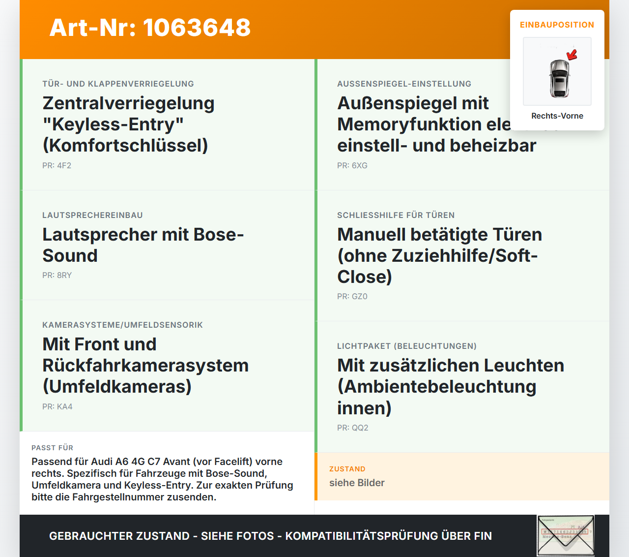 Audi A6 4G C7 11-14 qu Kombi Kabelbaum für Tür und Fensterheber Rechts Vorne Audi A6 4G C7 11-14 qu 31.01.2012... Vorschau 3