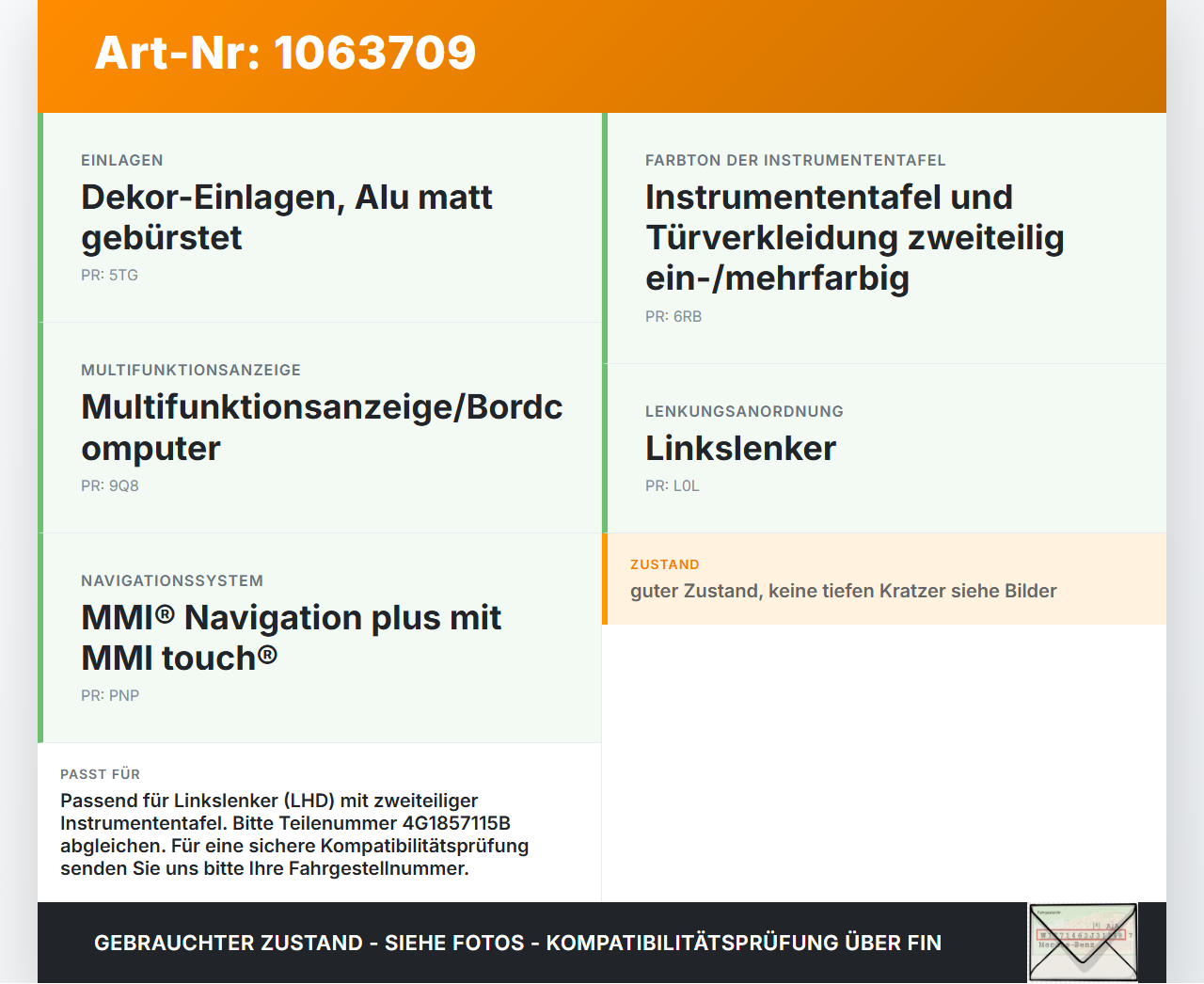 Audi A6 4G C7 11-14 qu Verkleidung für Tacho Audi A6 4G C7 11-14 qu 31.01.2012 4G1857115B 9032201 gebraucht Vorschau 3