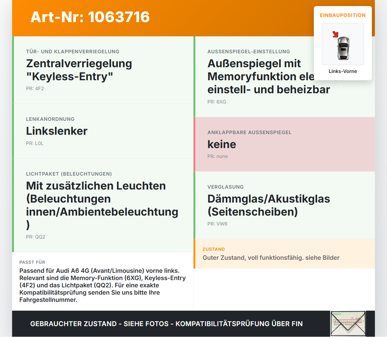 Audi A6 4G C7 11-14 qu Kombi Fensterhebermotor Links Vorne Audi A6 4G C7 11-14 qu 31.01.2012 4G8959793D 8K0959801B... Vorschau 3