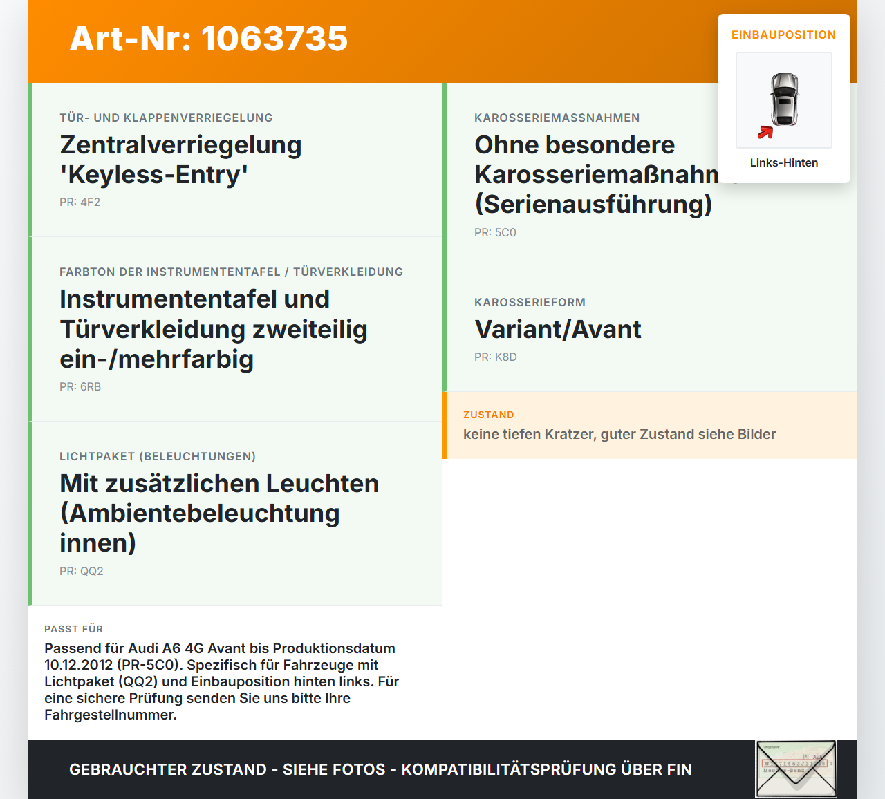 Audi A6 4G C7 11-14 qu Kombi Türgriff Griffmuschel Griff Innen Links Hinten Audi A6 4G C7 11-14 qu 31.01.2012... Vorschau 3