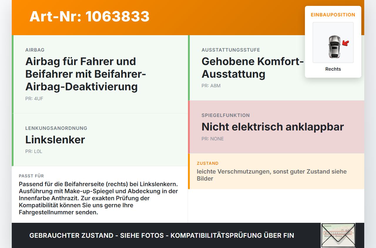 VW Touran 1T 06-10 Sonnenblende Rechts Beifahrerseite VW Touran 1T 06-10 06.08.2007 1T0857552F gebraucht Vorschau 3