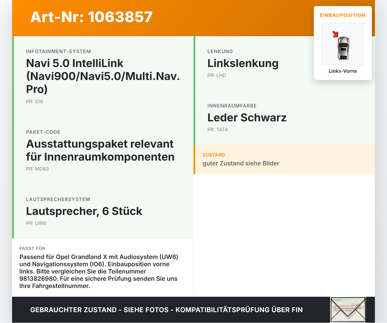 Opel Grandland I 17-21 Lautsprecher Mitteltöner Links Vorne Opel Grandland I 17-21 29.03.2018 9813826980 gebraucht Vorschau 3