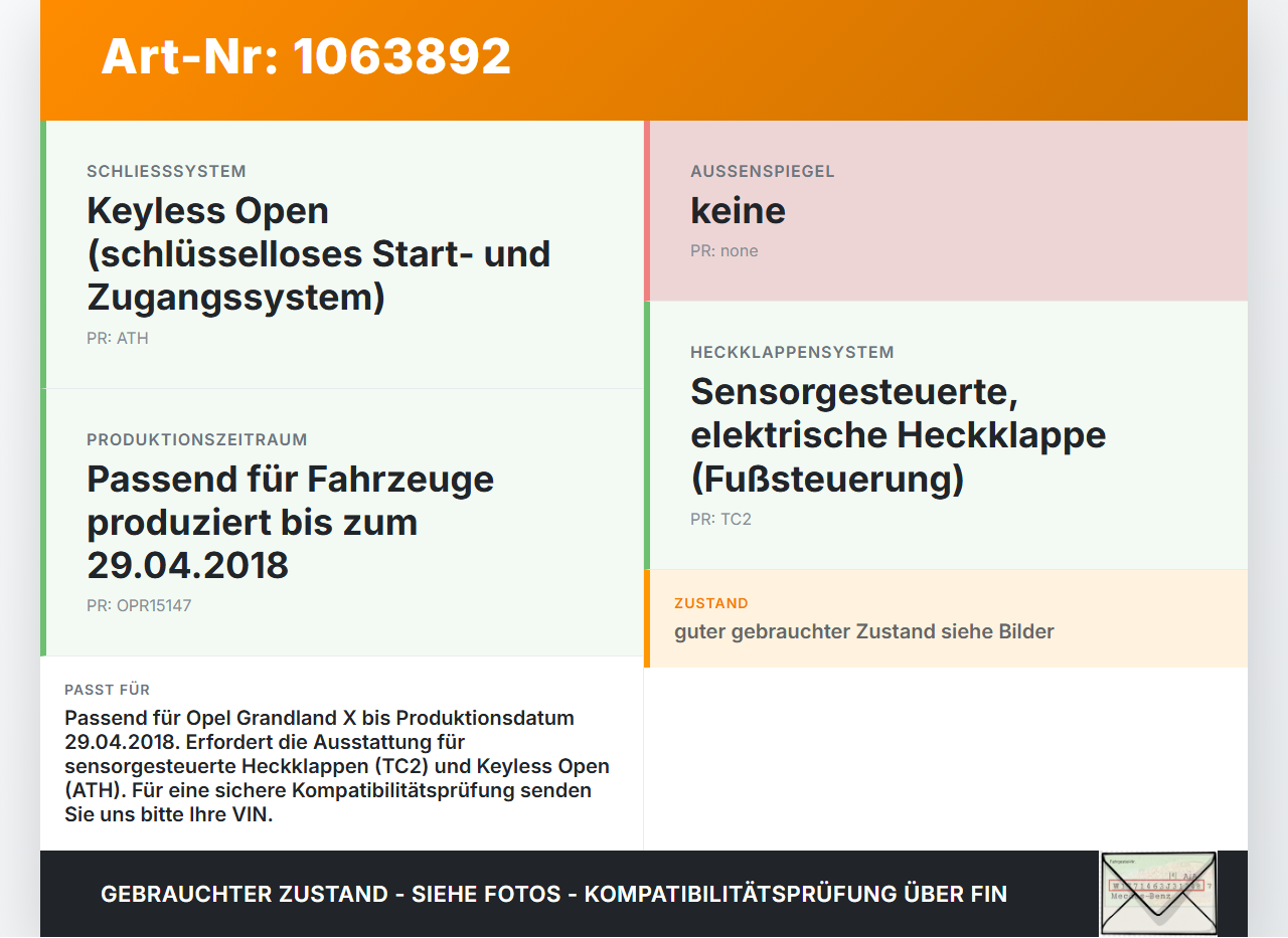 Opel Grandland I 17-21 Schalter Taster Heckklappe Opel Grandland I 17-21 29.03.2018 9676028380 95835T02 gebraucht Vorschau 3