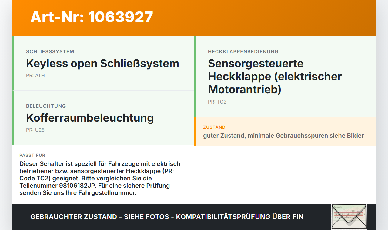 Opel Grandland I 17-21 Schalter Taster Öffner für Heckklappe Opel Grandland I 17-21 29.03.2018 98106182JP... Vorschau 3