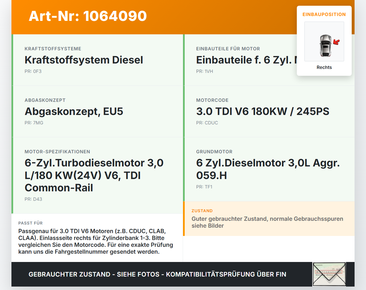 Audi A6 4G C7 11-14 qu 2,0 130KW CDUC Nockenwelle Einlass Rechts 1-3 Audi A6 4G C7 11-14 qu 31.01.2012 059109009DH... Vorschau 3