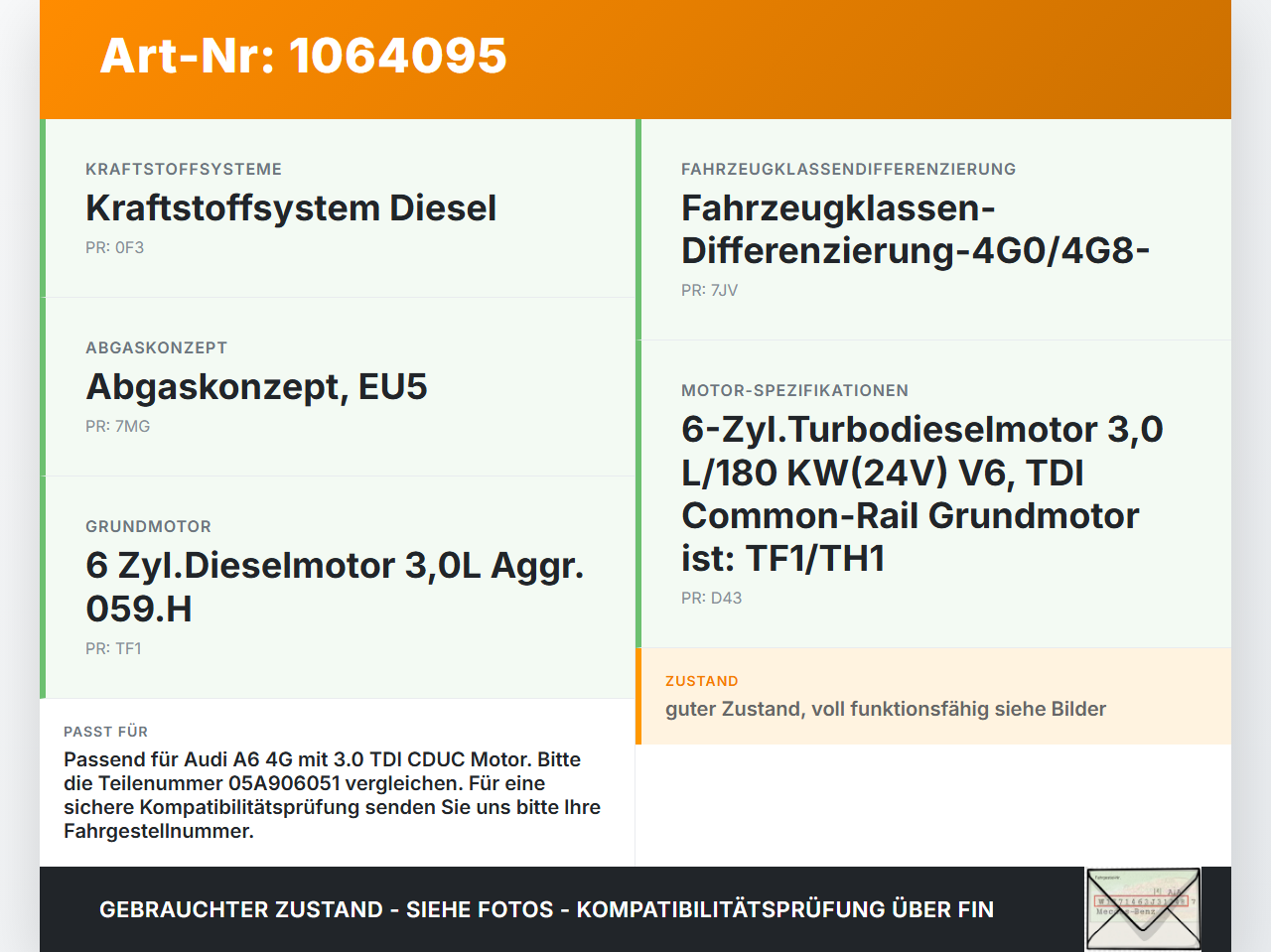 Audi A6 4G C7 11-14 qu 2,0 130KW Railsensor Drucksensor Audi A6 4G C7 11-14 qu 31.01.2012 05A906051 55PP28-01 gebraucht Vorschau 3