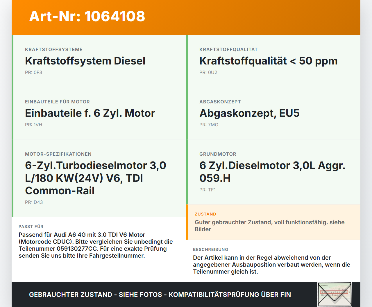 Audi A6 4G C7 11-14 qu 2,0 130KW Injektor Einspritzdüse Zyl.3 Audi A6 4G C7 11-14 qu 31.01.2012 059130277CC... Vorschau 3