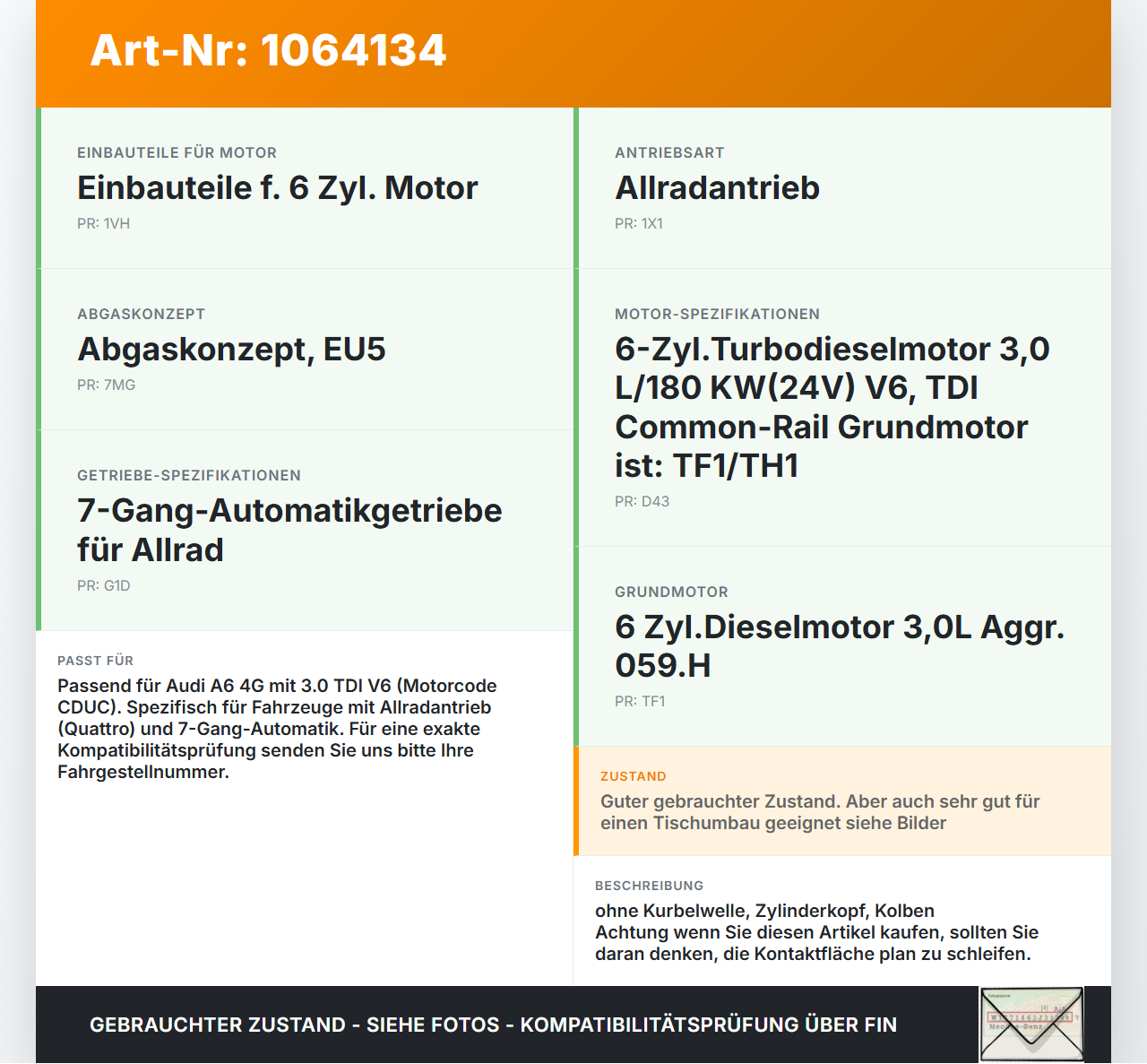 Audi A6 4G C7 11-14 qu 2,0 130KW CDUC Motorblock für Motor V6 auch Tischumbau Audi A6 4G C7 11-14 qu 31.01.2012... Vorschau 3