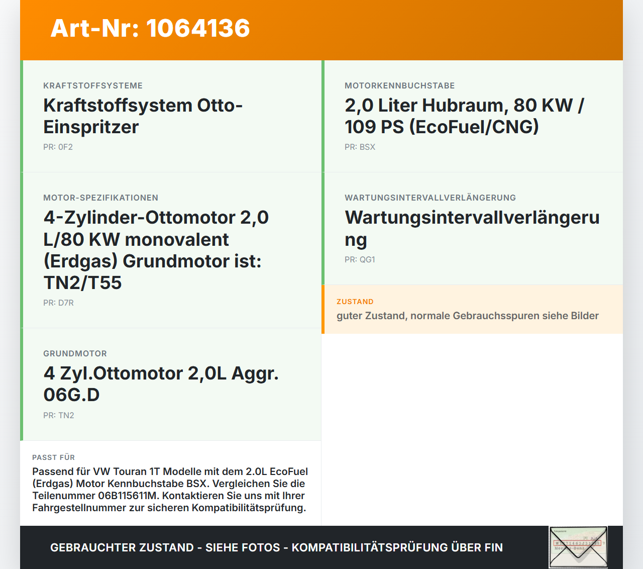 VW Touran 1T 06-10 CNG 2,0 80KW BSX Ölmessstab Öl Stab VW Touran 1T 06-10 06.08.2007 06B115611M 06B103663A gebraucht Vorschau 3