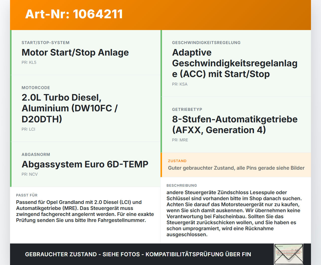Opel Grandland I 17-21 2,0d 130KW Steuergerät ECU für Motor Motorsteuergerät Opel Grandland I 17-21 29.03.2018... Vorschau 3