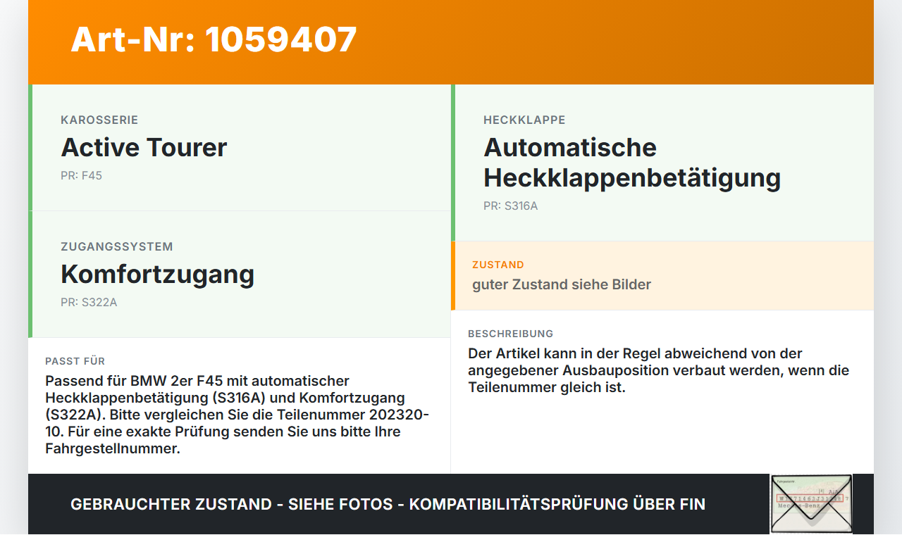 BMW 218i F45 14-18 Heckklappenöffnung Schließsensor Sensor A89 BMW 218i F45 14-18 17.07.2017 7341823-02... Vorschau 3