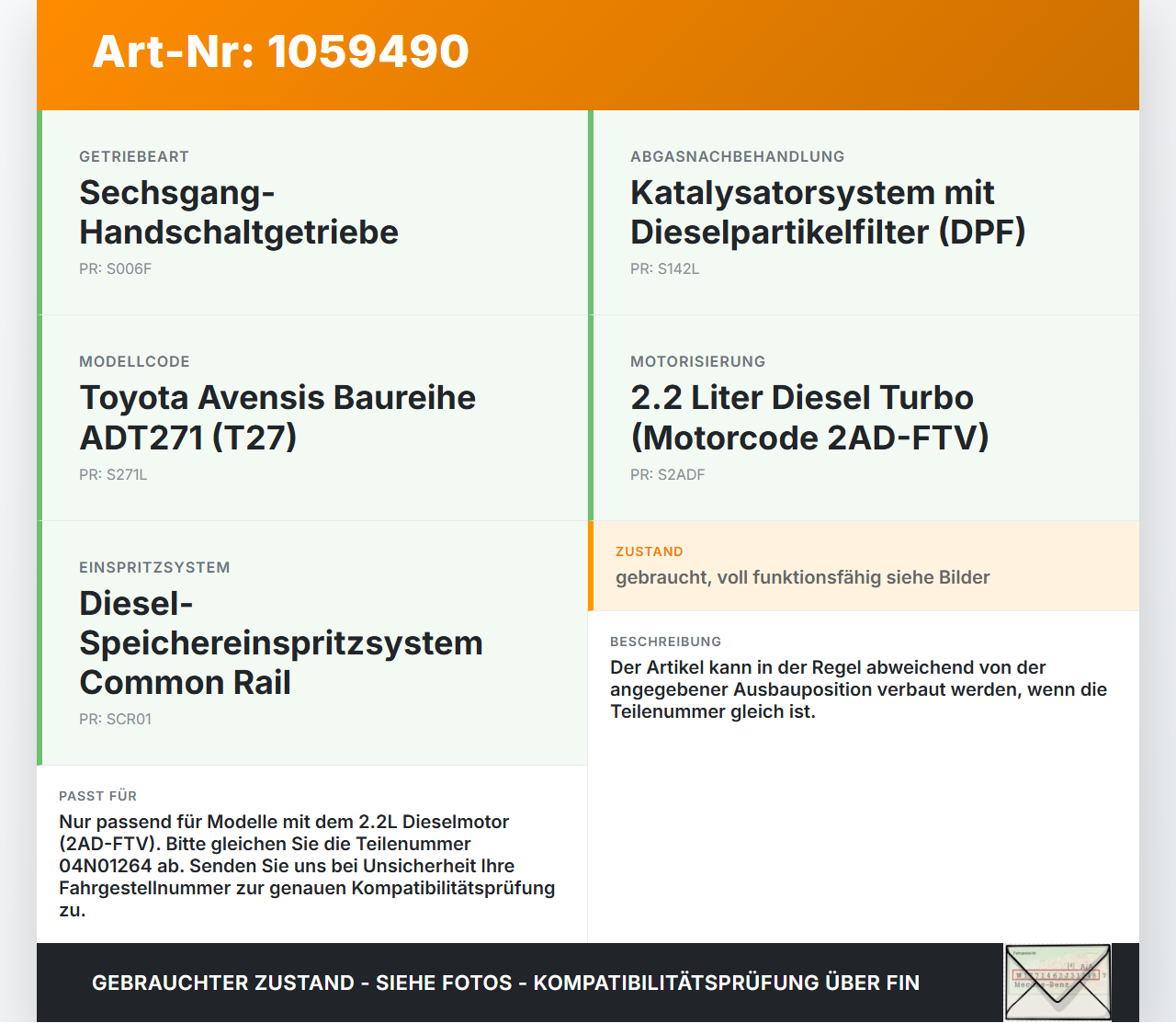Toyota Avensis T27 08-11 2,2 110KW Injektor Einspritzdüse Zyl.2 Toyota Avensis T27 08-11 07.09.2011 23670-0R090... Vorschau 3