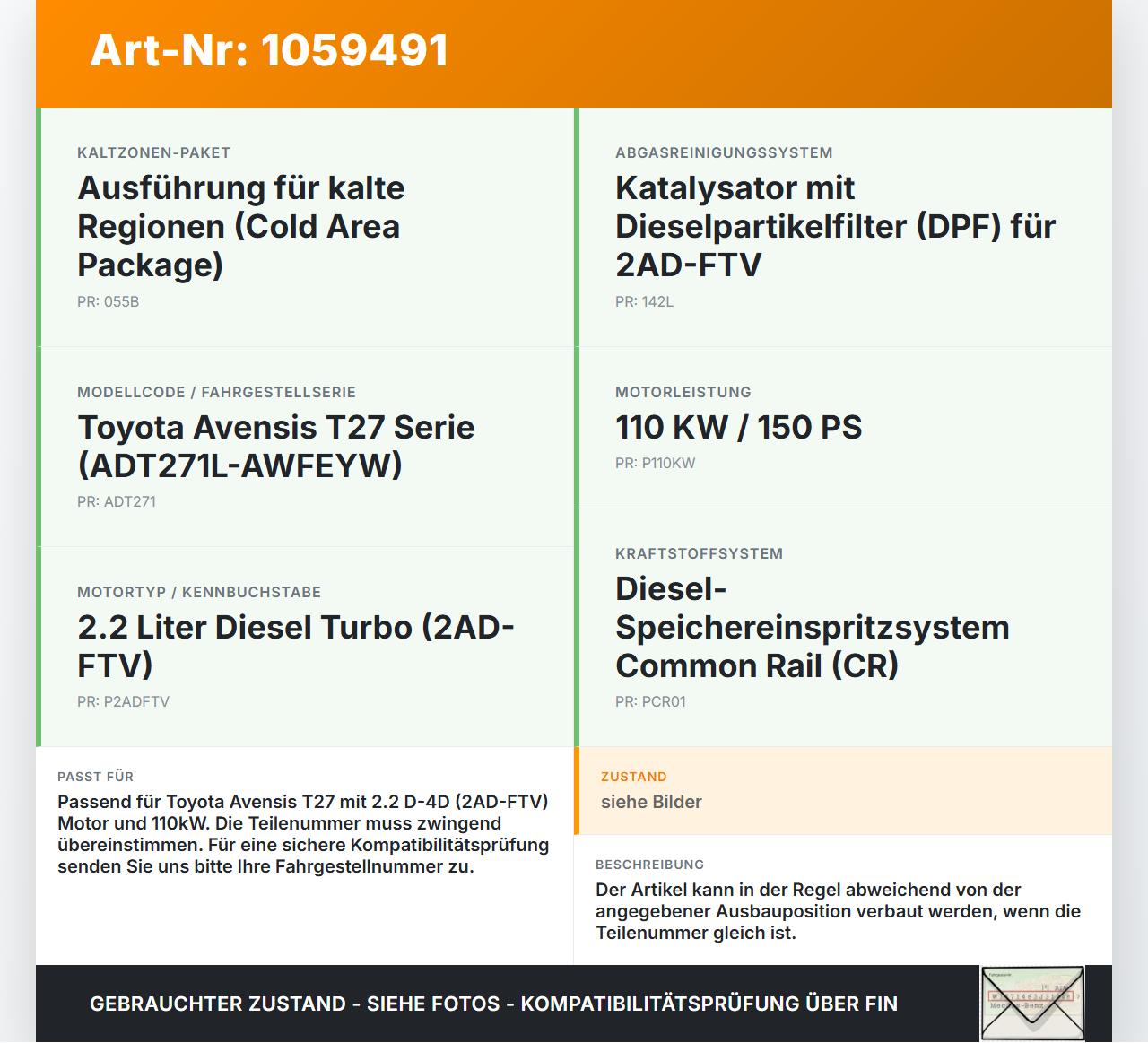 Toyota Avensis T27 08-11 2,2 110KW Injektor Einspritzdüse Zyl.3 Toyota Avensis T27 08-11 07.09.2011 360830FD... Vorschau 3