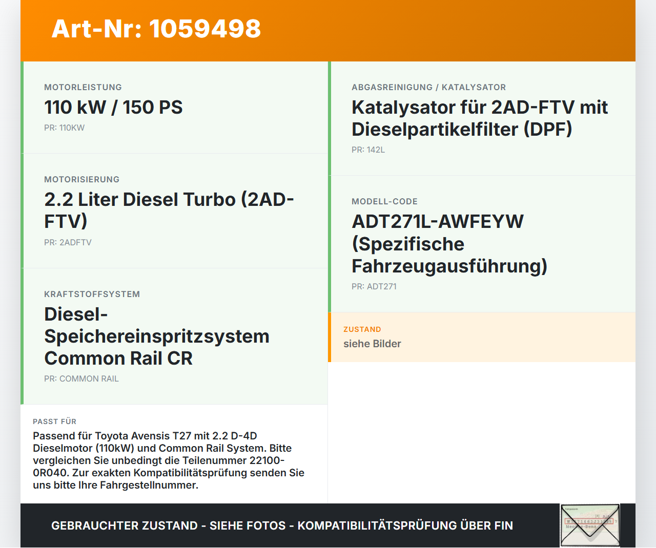Toyota Avensis T27 08-11 2,2 110KW Einspritzpumpe Hochdruckpumpe Toyota Avensis T27 08-11 07.09.2011 22100-0R040... Vorschau 3