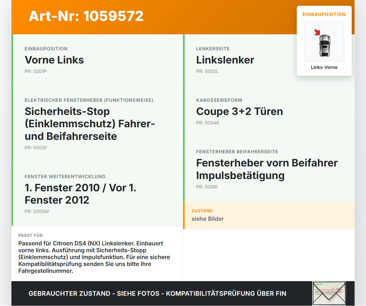 Citroen DS4 NX 11-15 Fensterhebermotor mit Fensterheber Links Vorne Citroen DS4 NX 11-15 20.05.2011 121787AVG... Vorschau 3