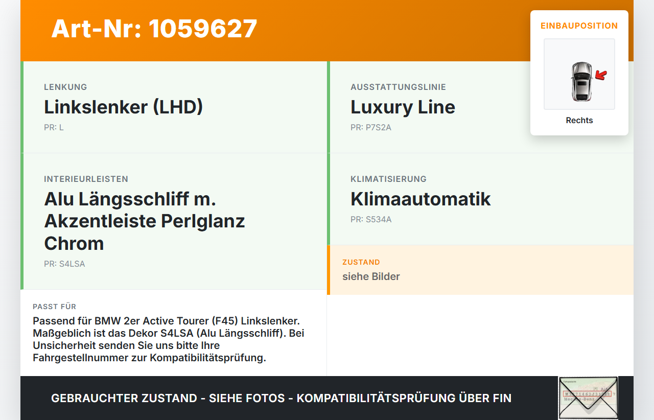 BMW 218i F45 14-18 Blende für Armaturenbrett Abdeckung Rechts Luftdusche Mitte BMW 218i F45 14-18 17.07.2017... Vorschau 3