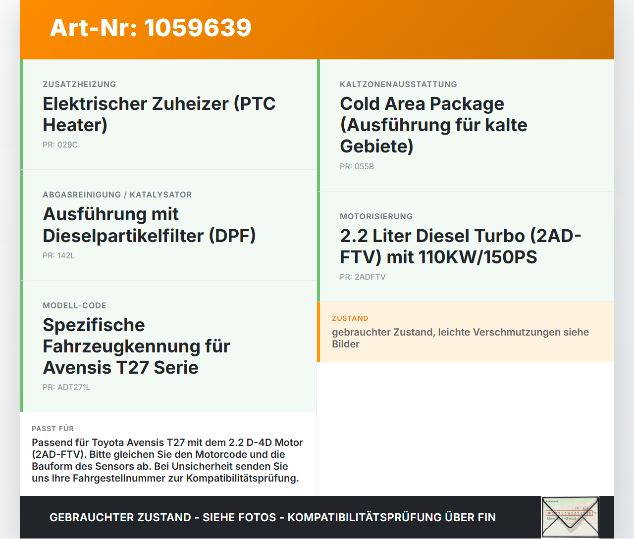 Toyota Avensis T27 08-11 2,2 110KW 2ADFTV Sensor Ölstandssensor Toyota Avensis T27 08-11 07.09.2011 gebraucht Vorschau 3