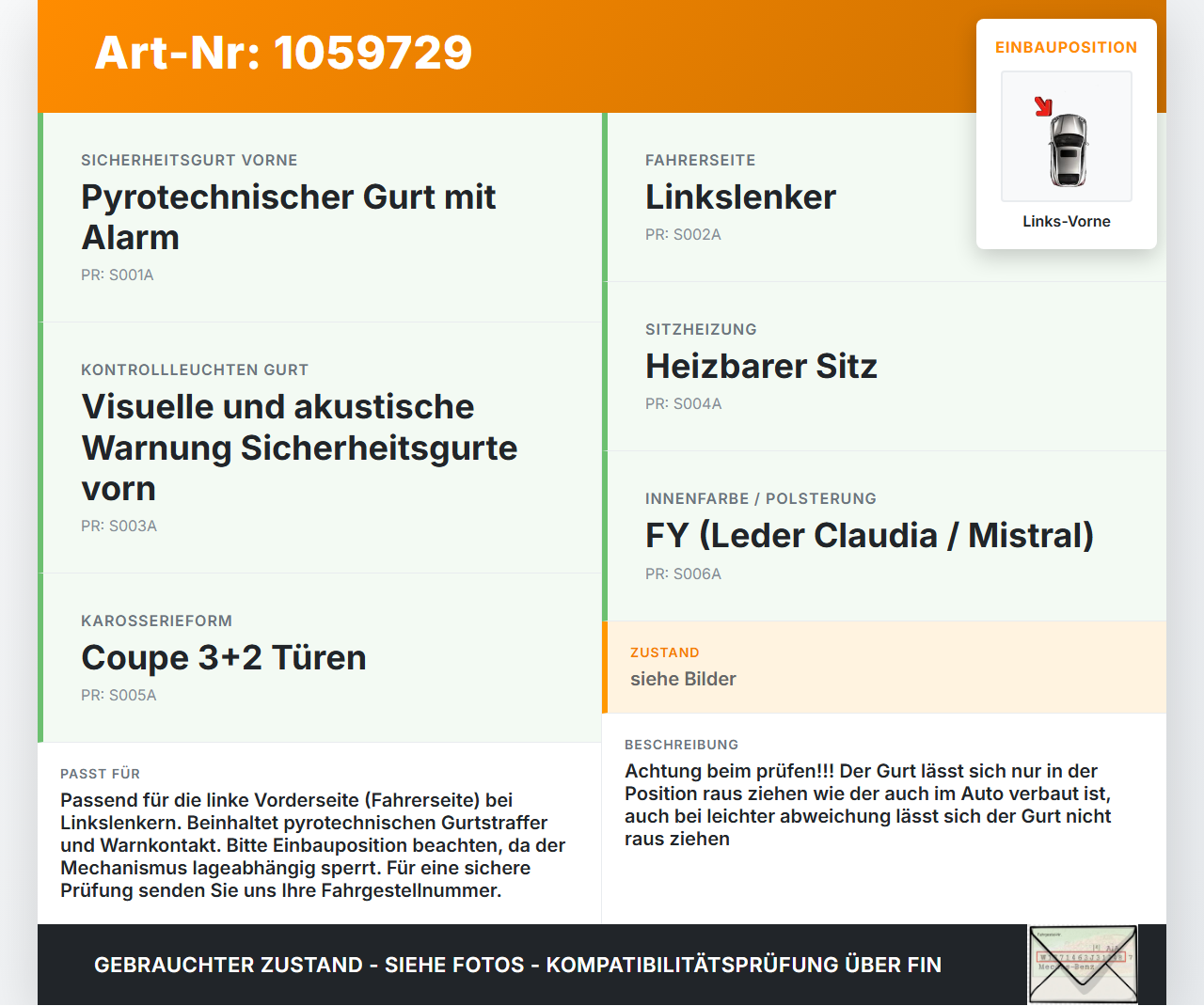 Citroen DS4 NX 11-15 Gurtstraffer Links Vorne Citroen DS4 NX 11-15 20.05.2011 96871491XX 919080908 gebraucht Vorschau 3