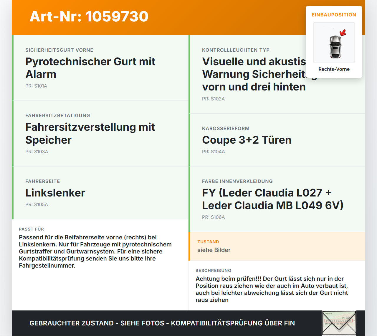 Citroen DS4 NX 11-15 Gurt Sicherheitsgurt Gurtstraffer für Beifahrer Rechts Vorne Citroen DS4 NX 11-15 20.05.2011... Vorschau 3