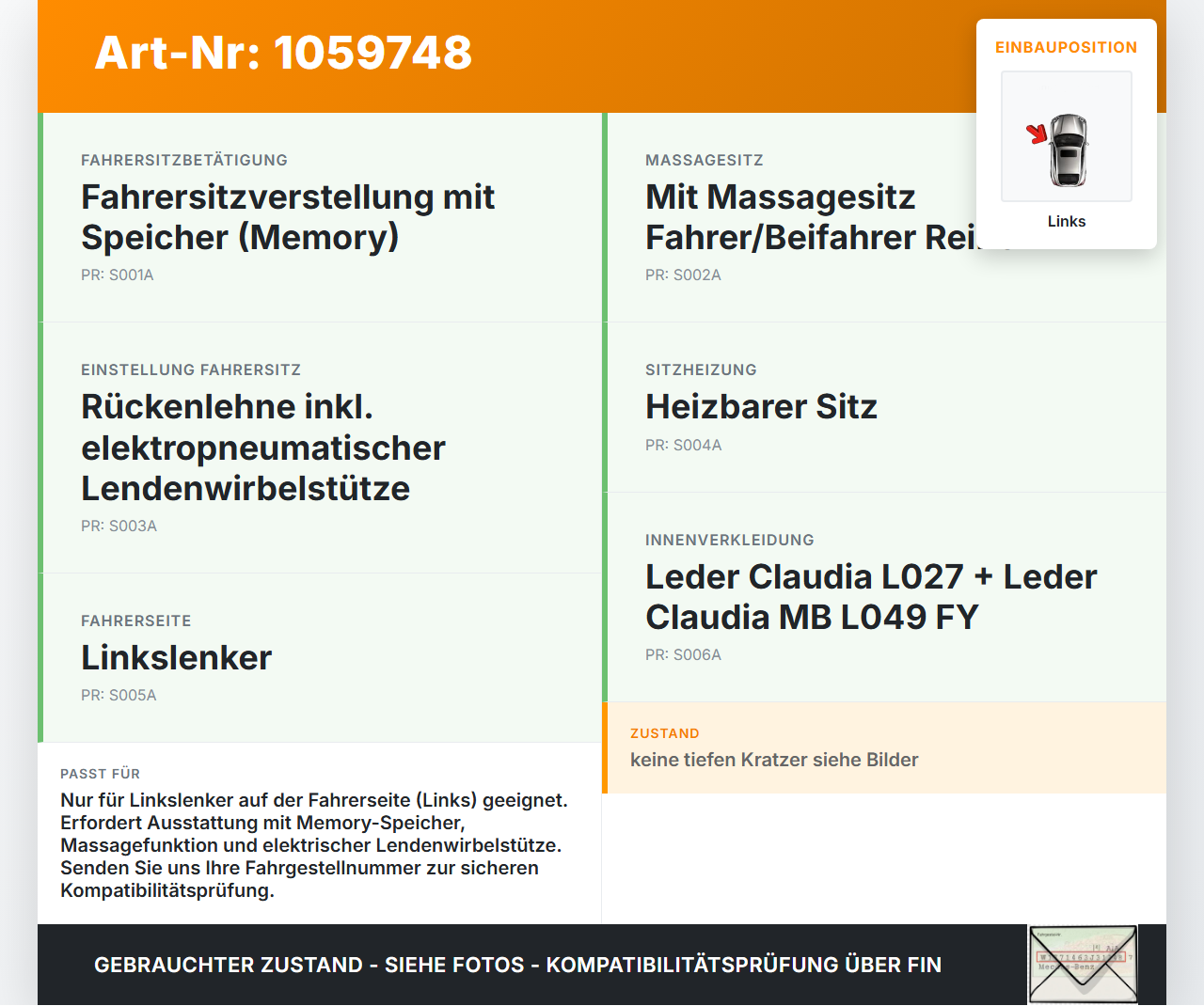Citroen DS4 NX 11-15 Sitzverstellung Schalter Links Citroen DS4 NX 11-15 20.05.2011 96598311XT 440617800 gebraucht Vorschau 3