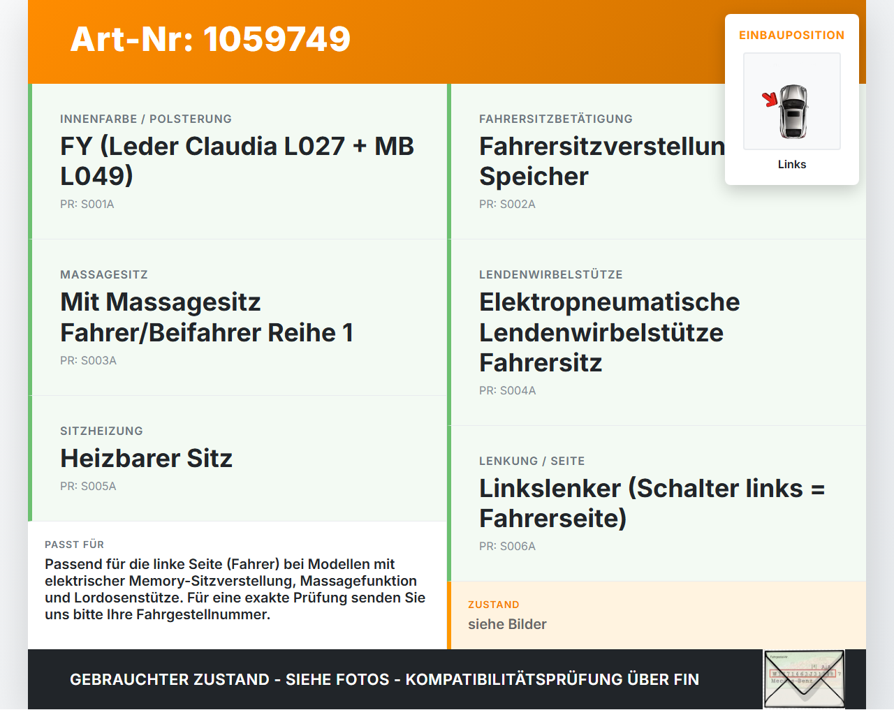 Citroen DS4 NX 11-15 Schalter Links für Sitz Lordosenverstellung Citroen DS4 NX 11-15 20.05.2011 96662208XT-03... Vorschau 3