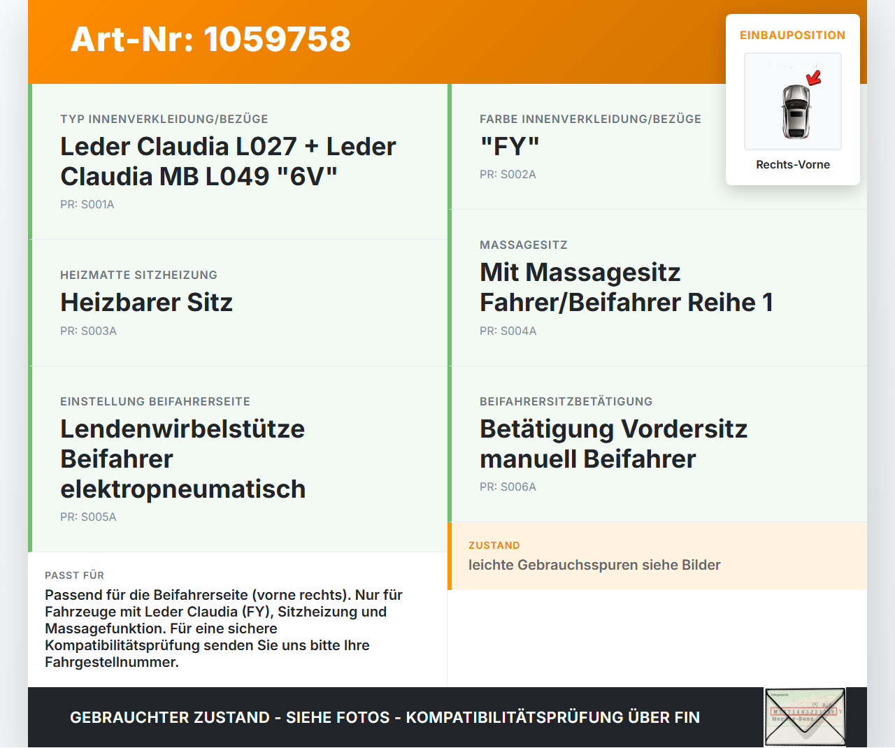 Citroen DS4 NX 11-15  Leder Sitzbezug Sitzpolster Leder Schwarz Weiß Rechts Vorne Citroen DS4 NX 11-15 20.05.2011... Vorschau 3