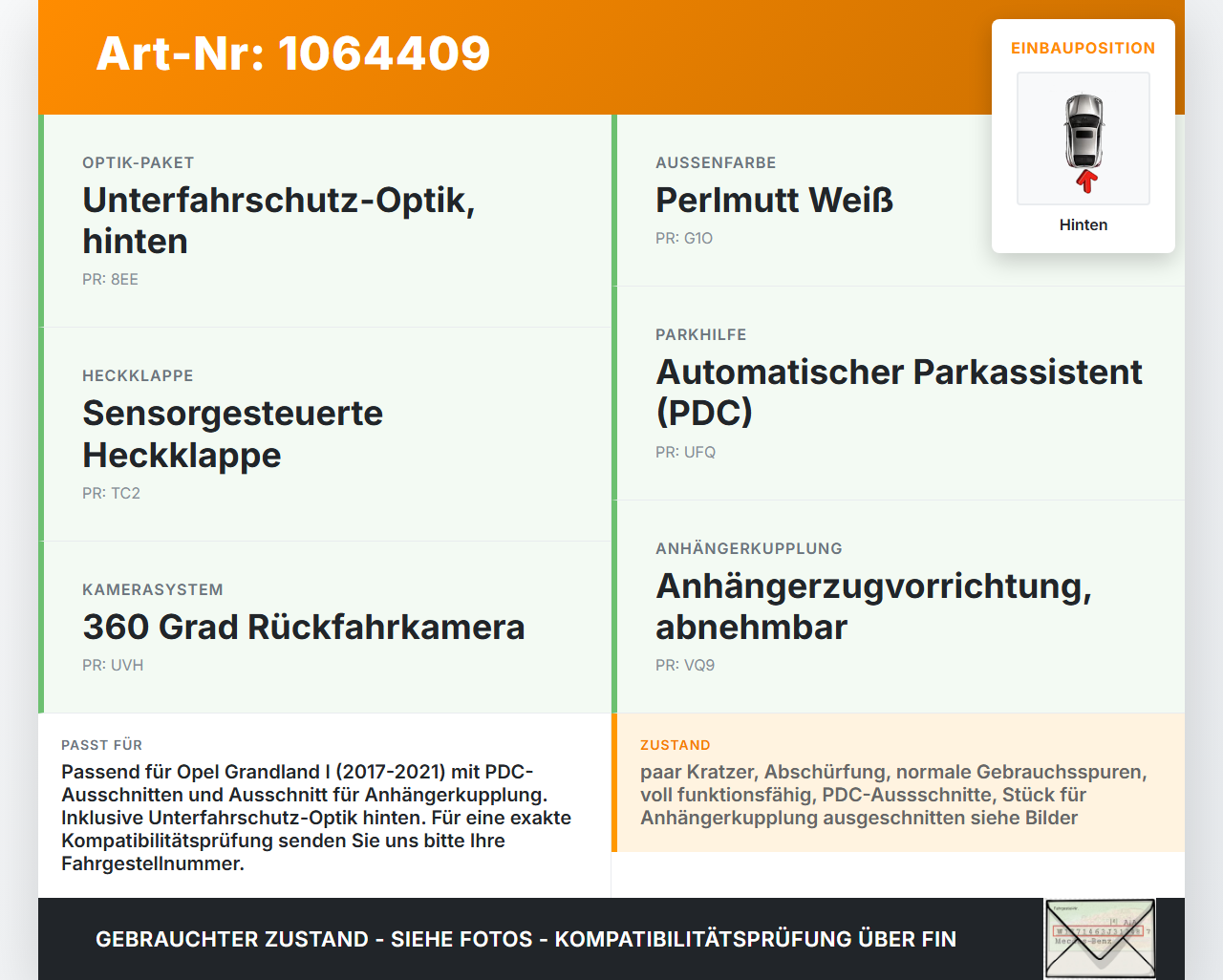 Opel Grandland I 17-21 Stoßstange Stoßfänger Hinten G1O Opel Grandland I 17-21 29.03.2018 1628924180 P1CG-NT3-03... Vorschau 3