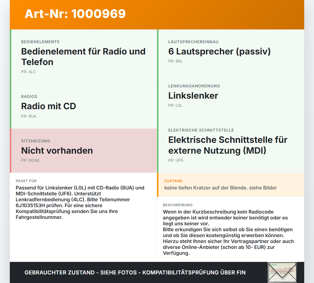 Seat Ibiza ST 6J Autoradio CD-Radio Seat Ibiza ST 6J 25.04.2013 6J1035153H gebraucht Vorschau 3