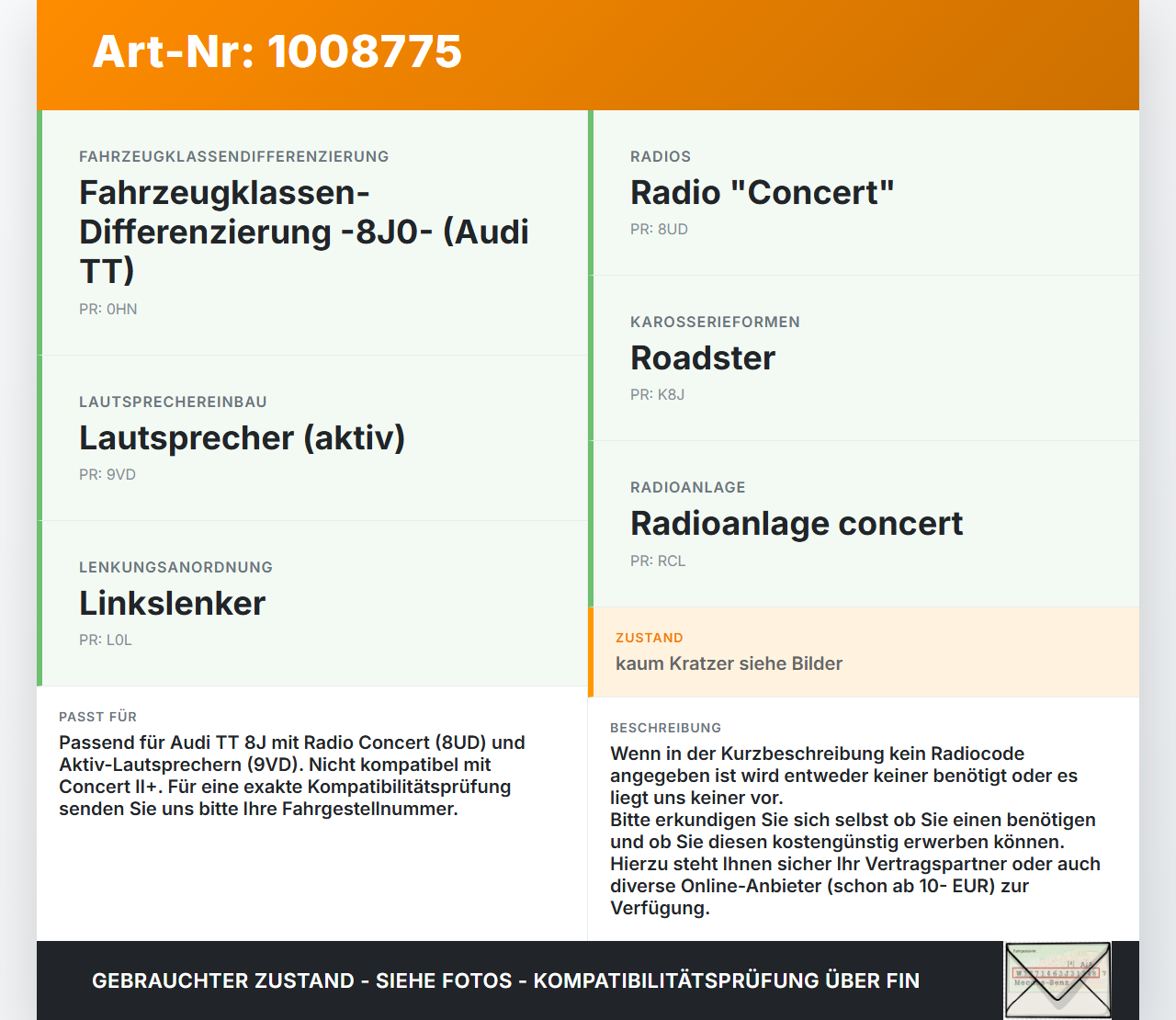 Audi TT Roadster 8J 8J9 10-14 Original Autoradio CD-Radio Player Concert Audi TT Roadster 8J 8J9 10-14 26.04.2011... Vorschau 3