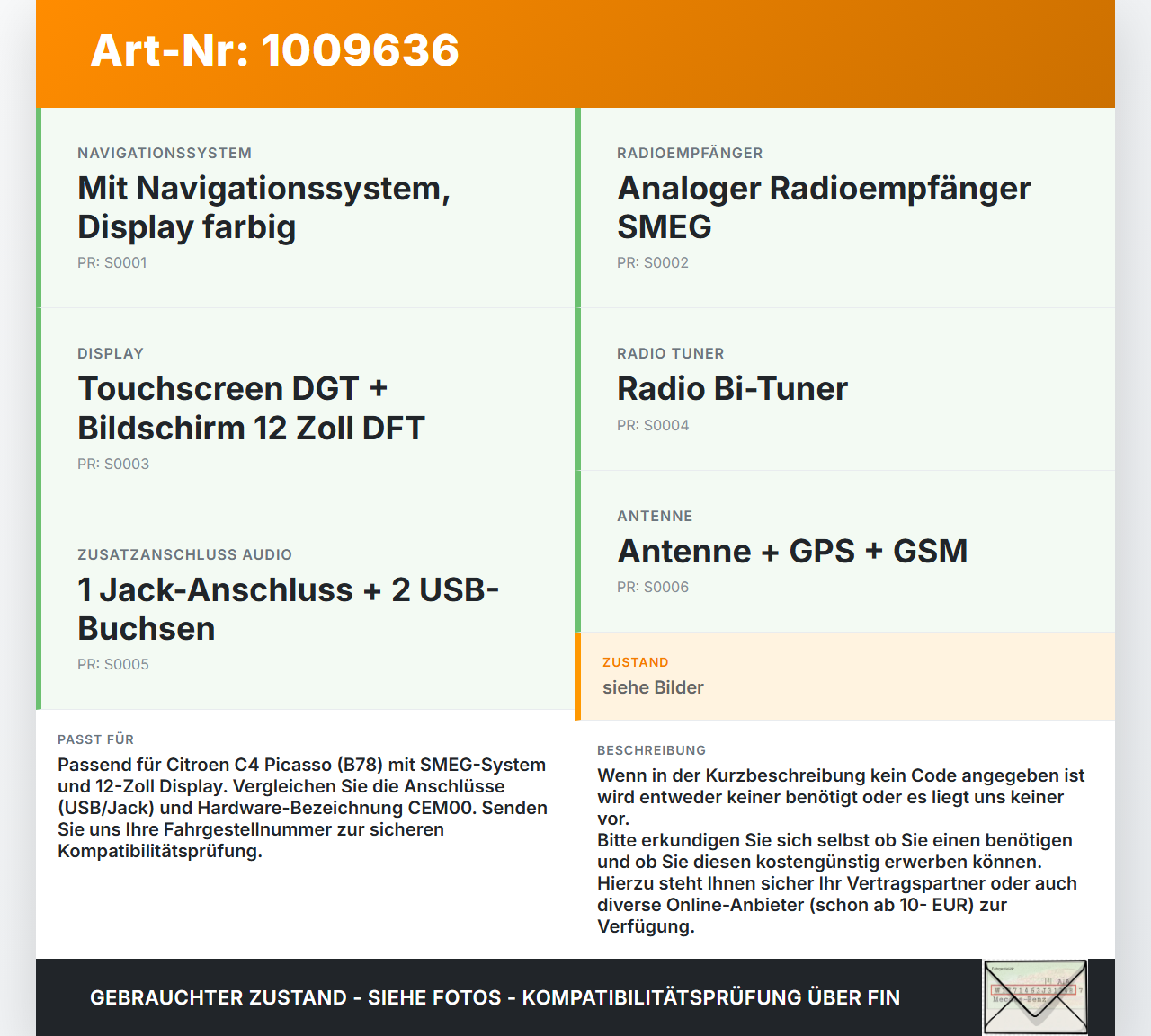 Citroen C4 Picasso II 13-22 Navigationssystem Navi Radio PRS2-2 MM-BTEL SMEG CEM00 Citroen C4 Picasso II 13-22... Vorschau 3